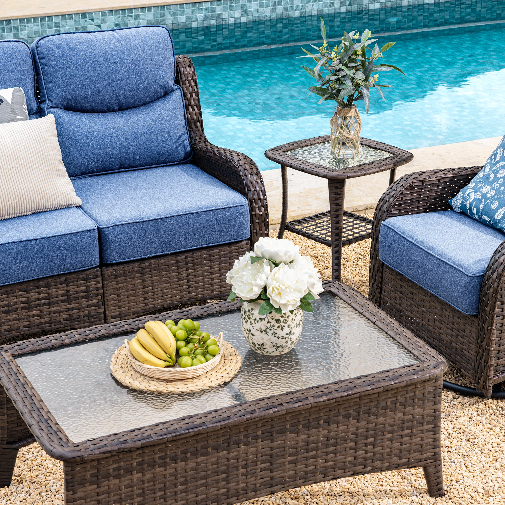 Hawthorne Patio Rattan 2 Seater Loveseat With High Back Design & 6-Inch Cushions