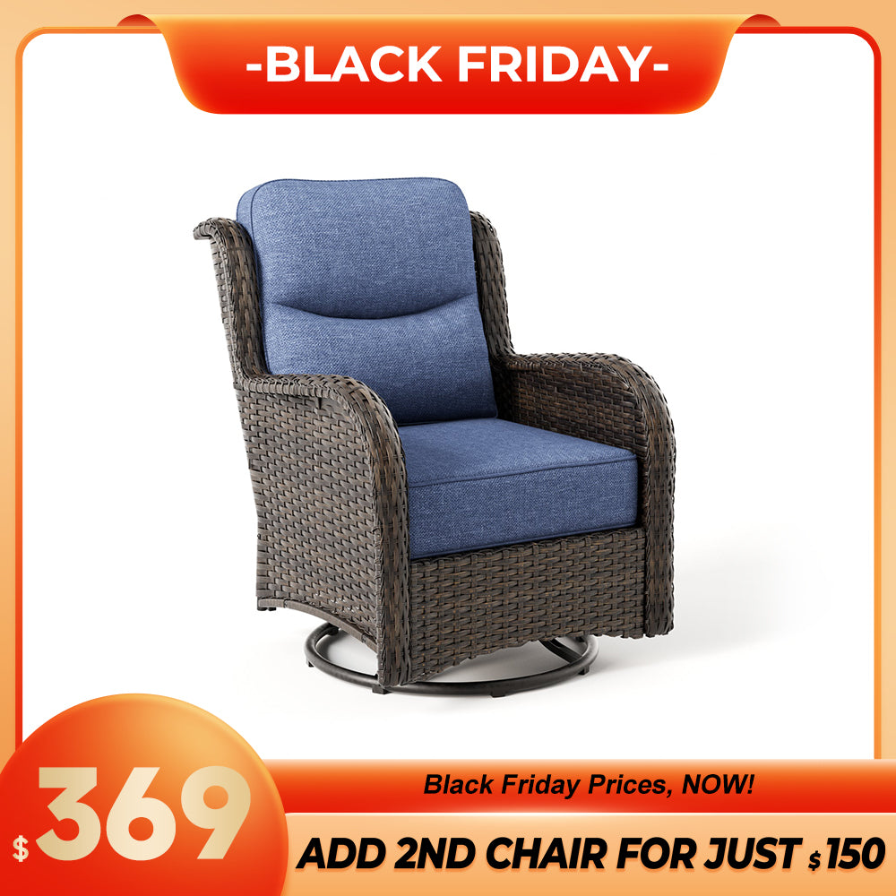 Hawthorne 360° Swivel Outdoor Wicker Gliding Chair With 6-Inch Cushion & Sturdy Base