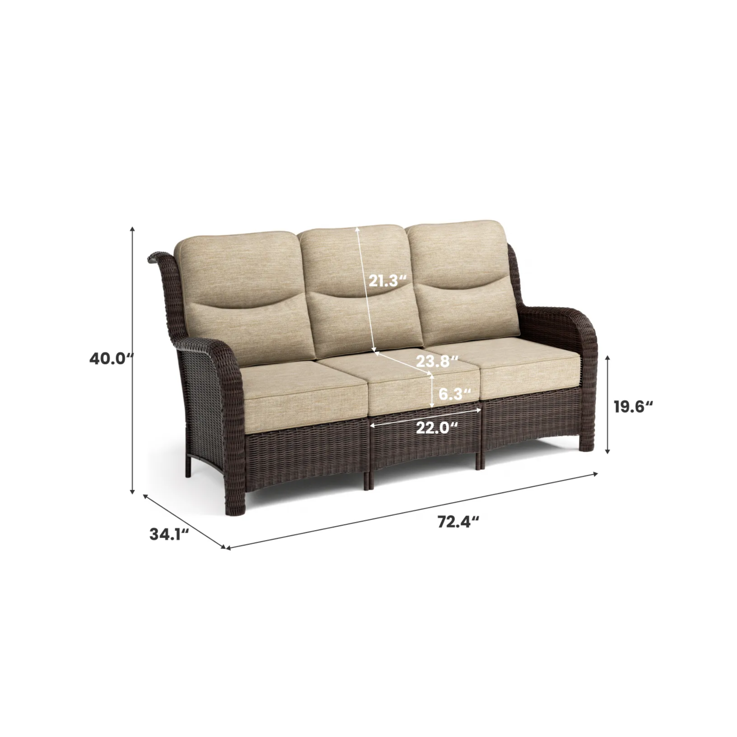 Ardenelle Luxury 3 Piece Patio Wicker Conversation Set With High Back 6-Inch Cushions For Deck