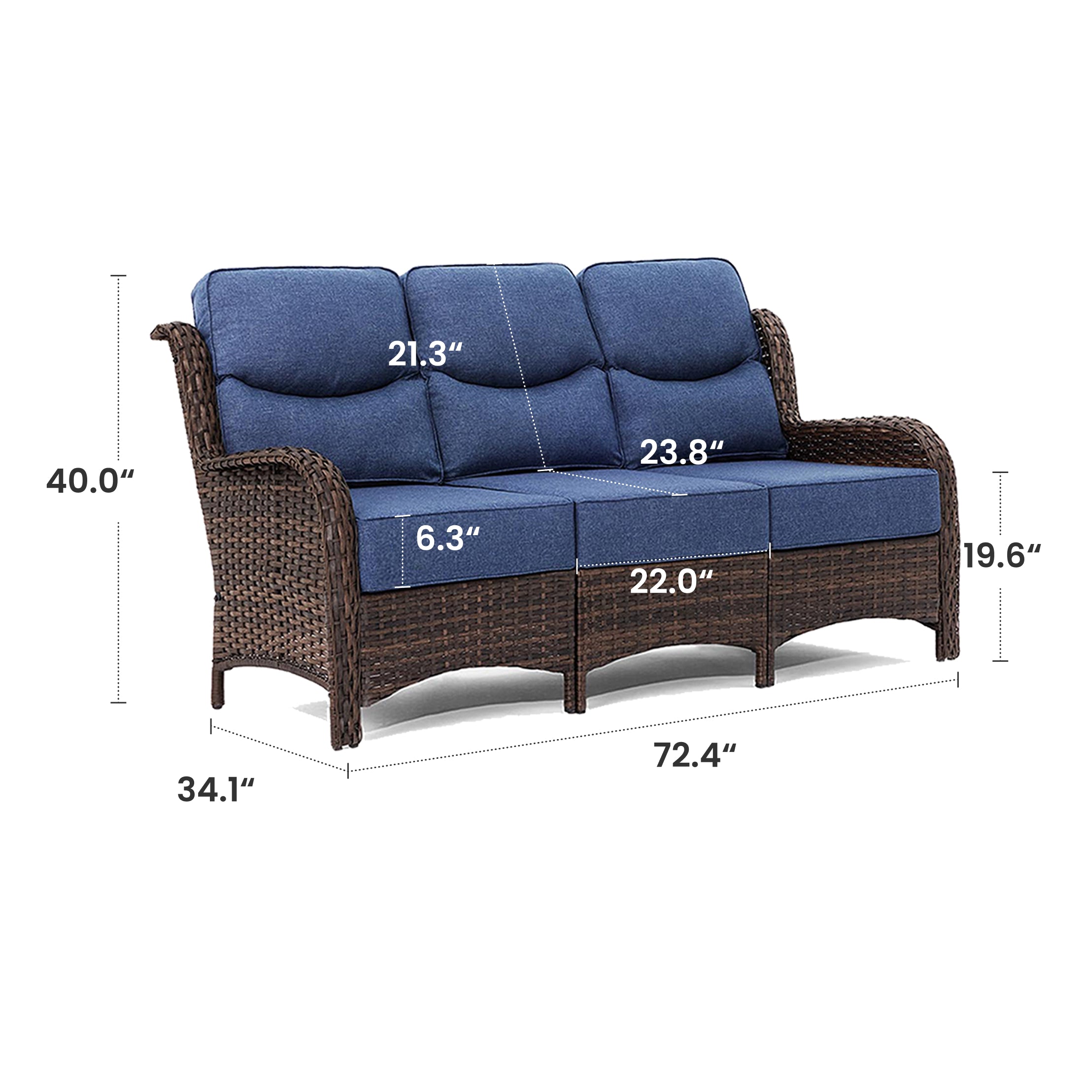 Hawthorne Patio Rattan 3 Seater Sofa With High Back Design & 6-Inch Cushions