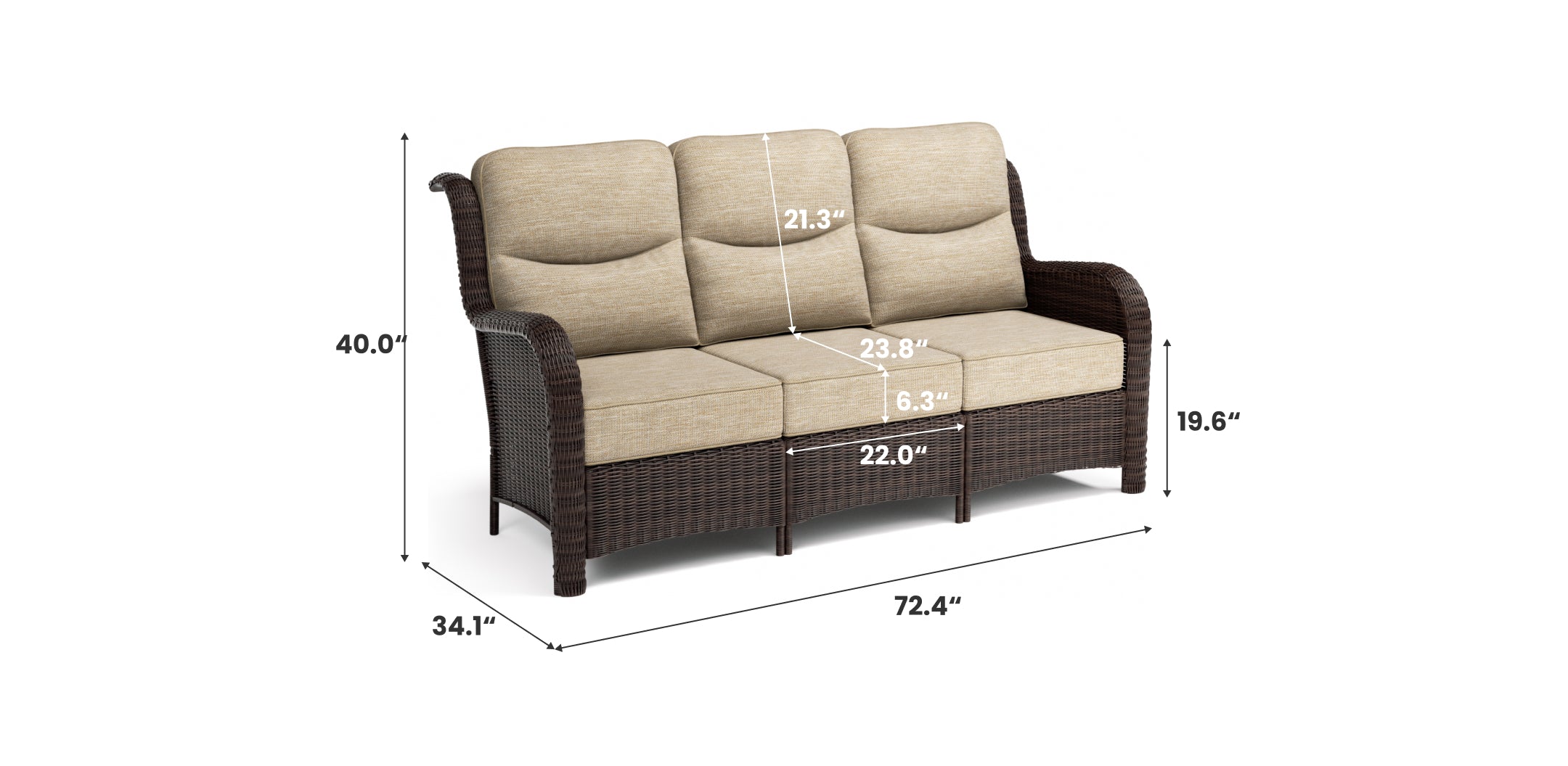 Ardenelle Luxury 3 Piece Patio Wicker Conversation Set With High Back 6-Inch Cushions For Deck
