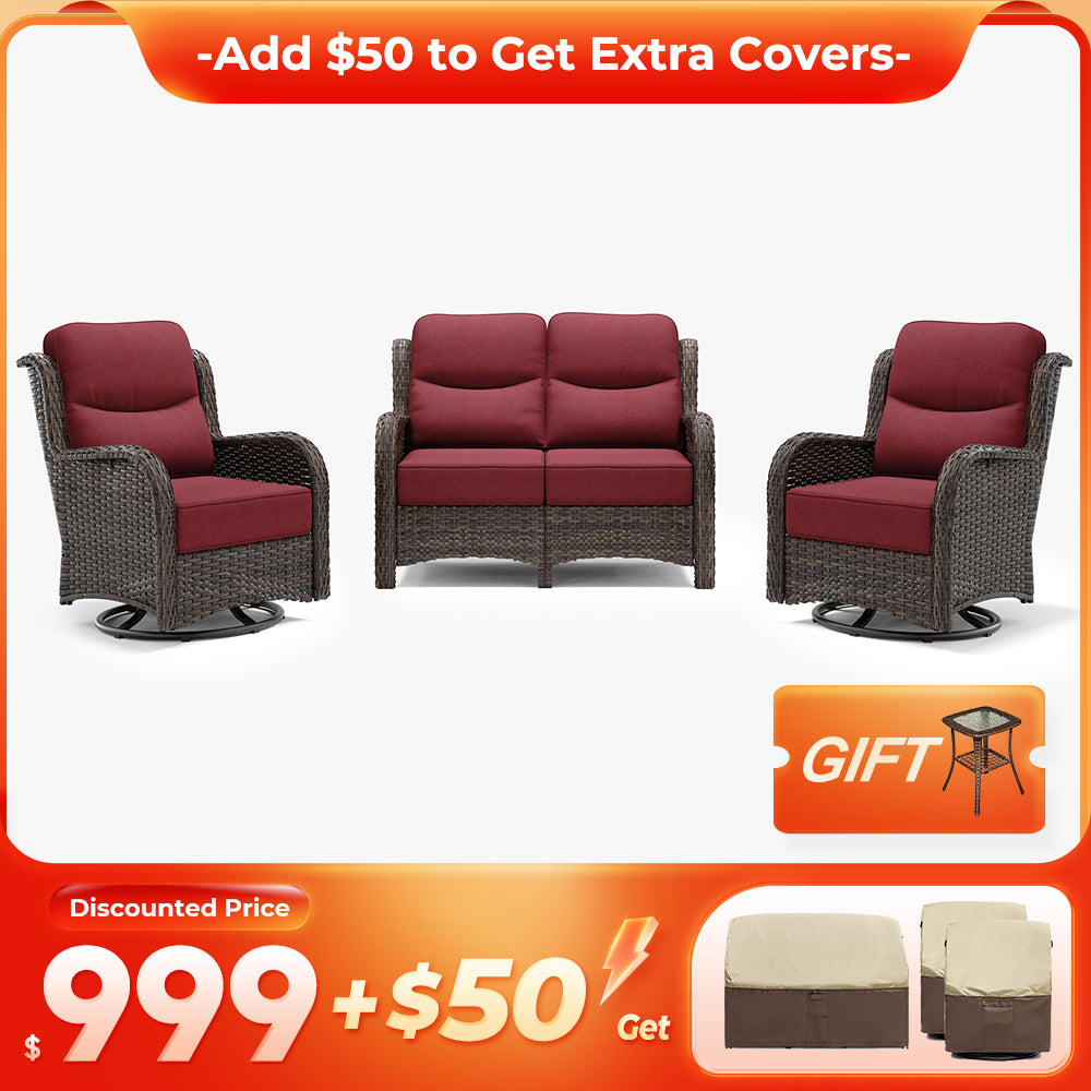 【Extra Covers: $50 More】Hawthorne 6 Piece Patio Rattan Loveseat Set With Extra All Weather Covers