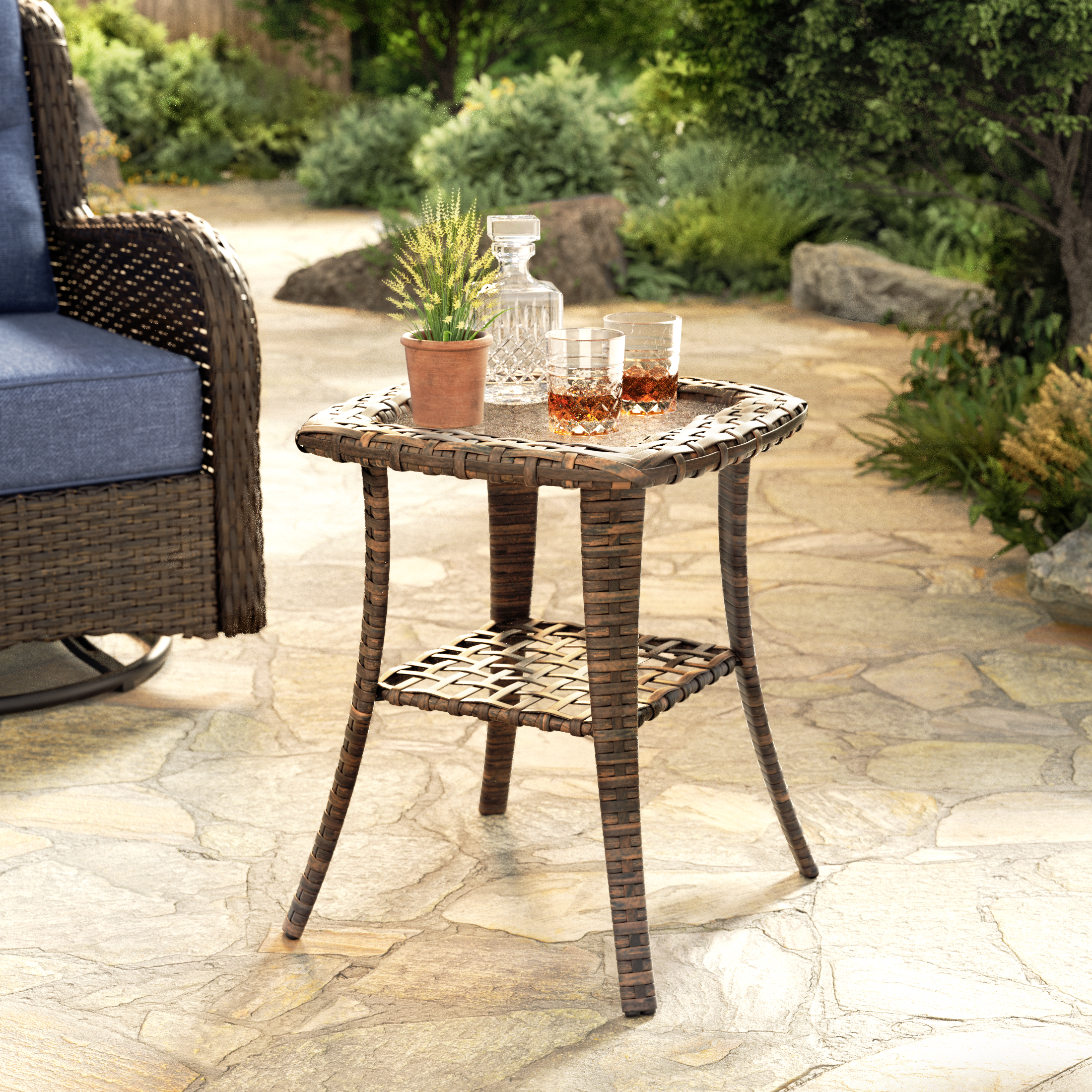 Hawthorne 6 Piece Patio Rattan Deck Conversation Set With Side Tables