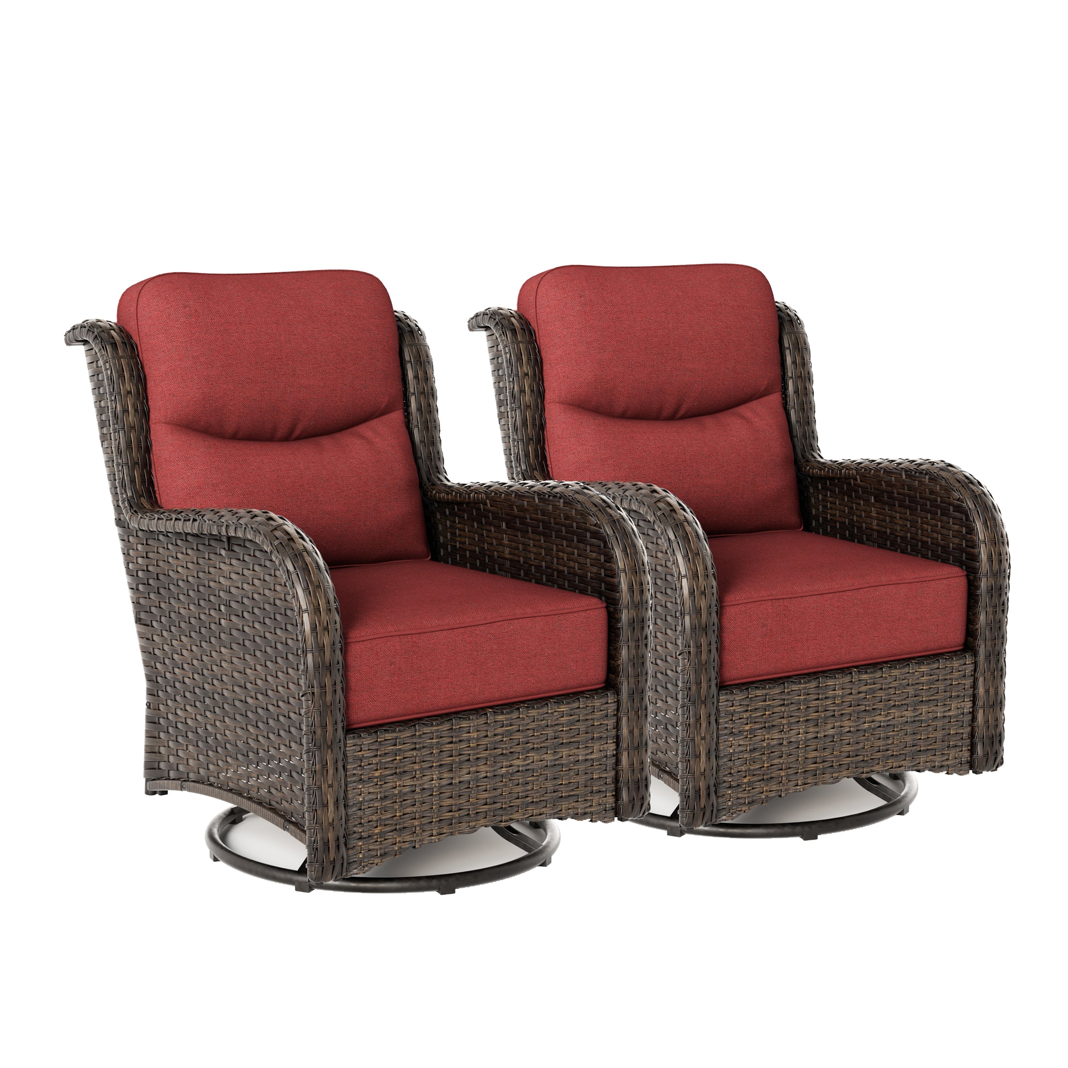 Hawthorne 2 Piece Outdoor Wicker Swivel Gliding Chairs Set With 6-Inch Cushions & Sturdy Base