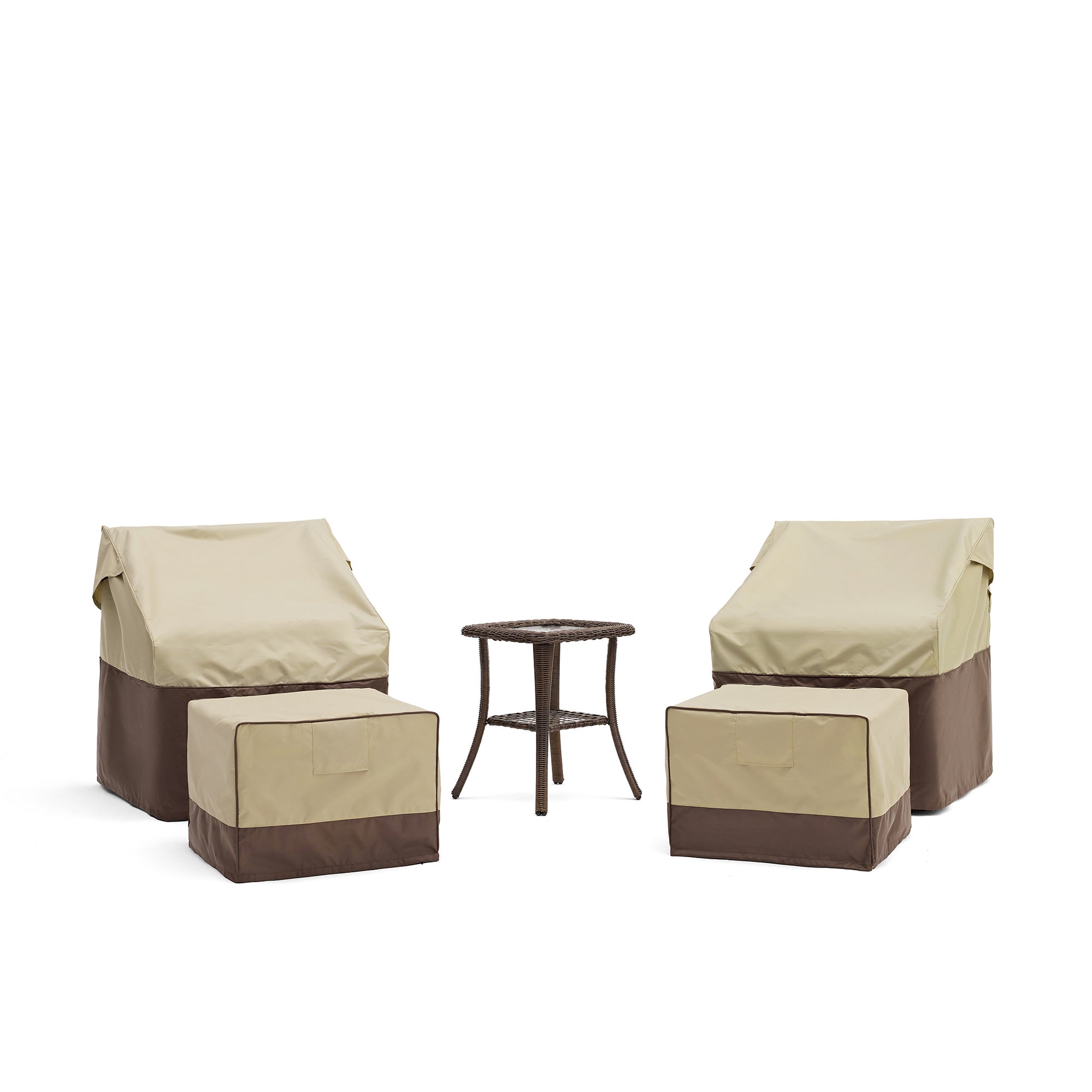 Ardenelle Luxury Patio Furniture Wicker 3-Seater Sofa & Outdoor Swivel Glider Chairs In Sand With High Back 6-Inch Thick Cushions For Porch, Deck, Backyard