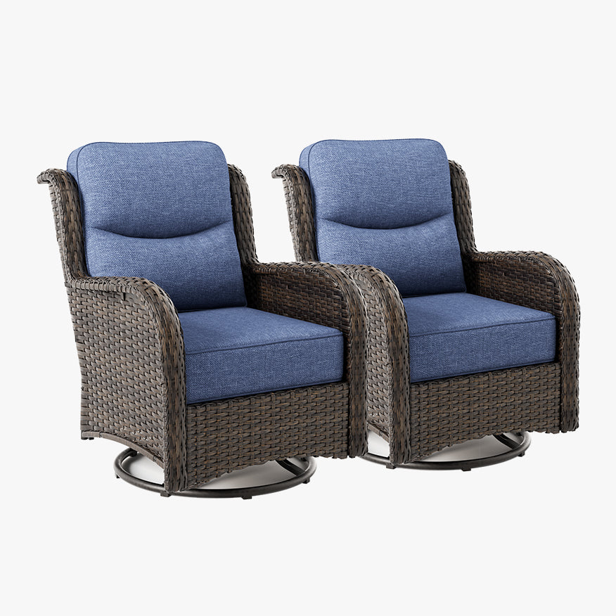 Hawthorne 2 Piece Outdoor Wicker  Swivel Gliding Chairs Set With 6-Inch Cushions & Sturdy Base