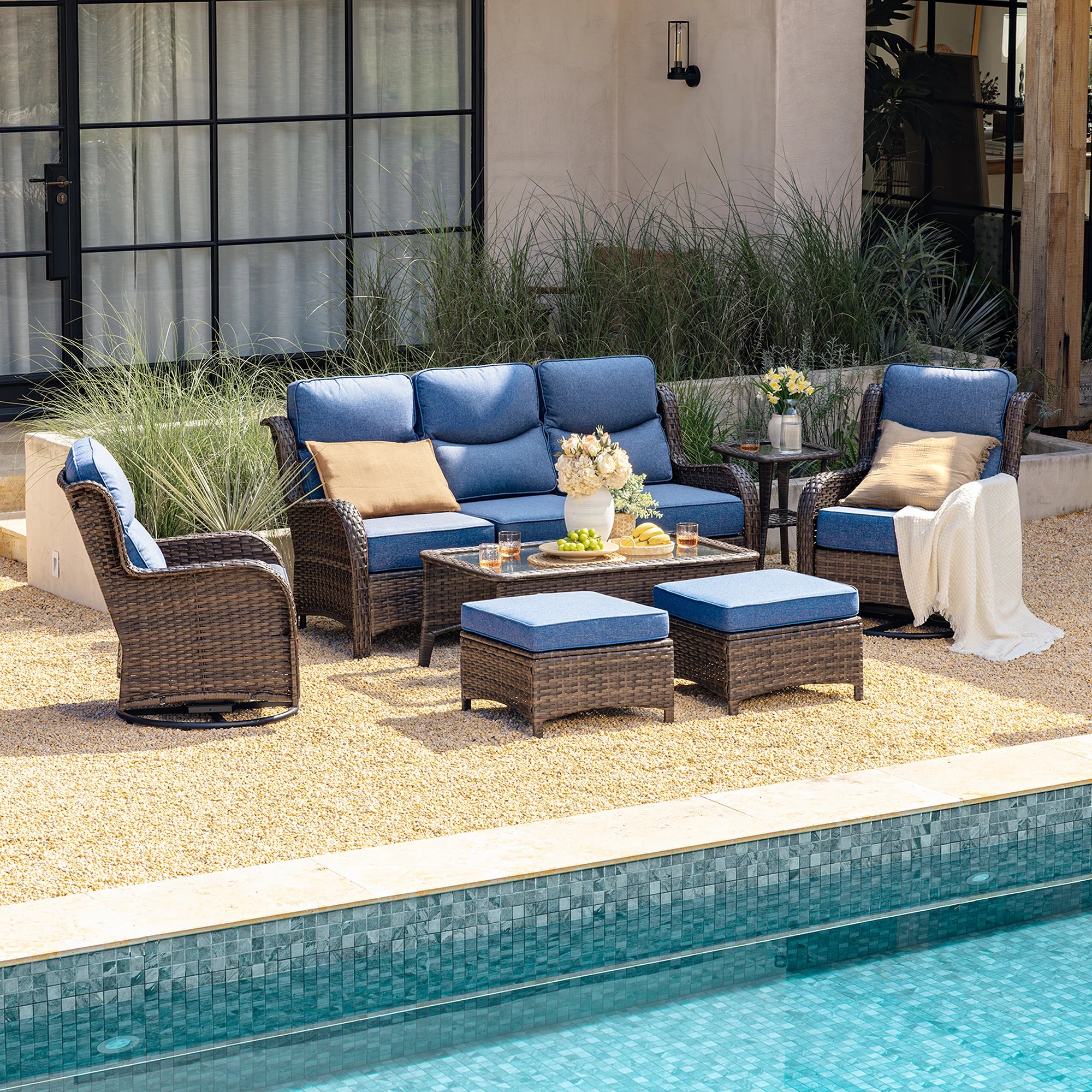 Hawthorne 6 Pieces Outdoor Wicker Sofa Set With Ergonomic backrest Design & Comfort Cushions