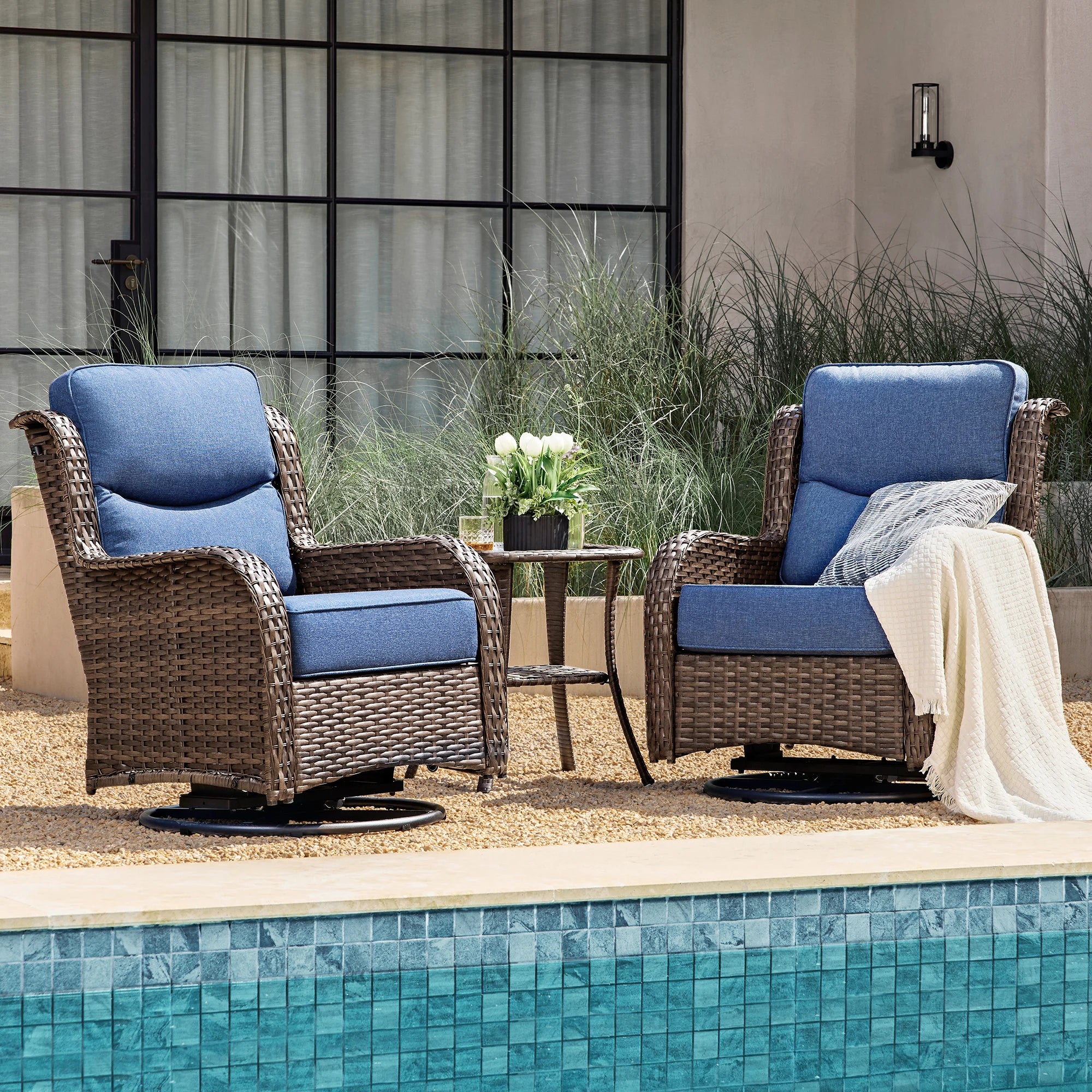 Outdoor Wicker Side Table With Tempered Glass