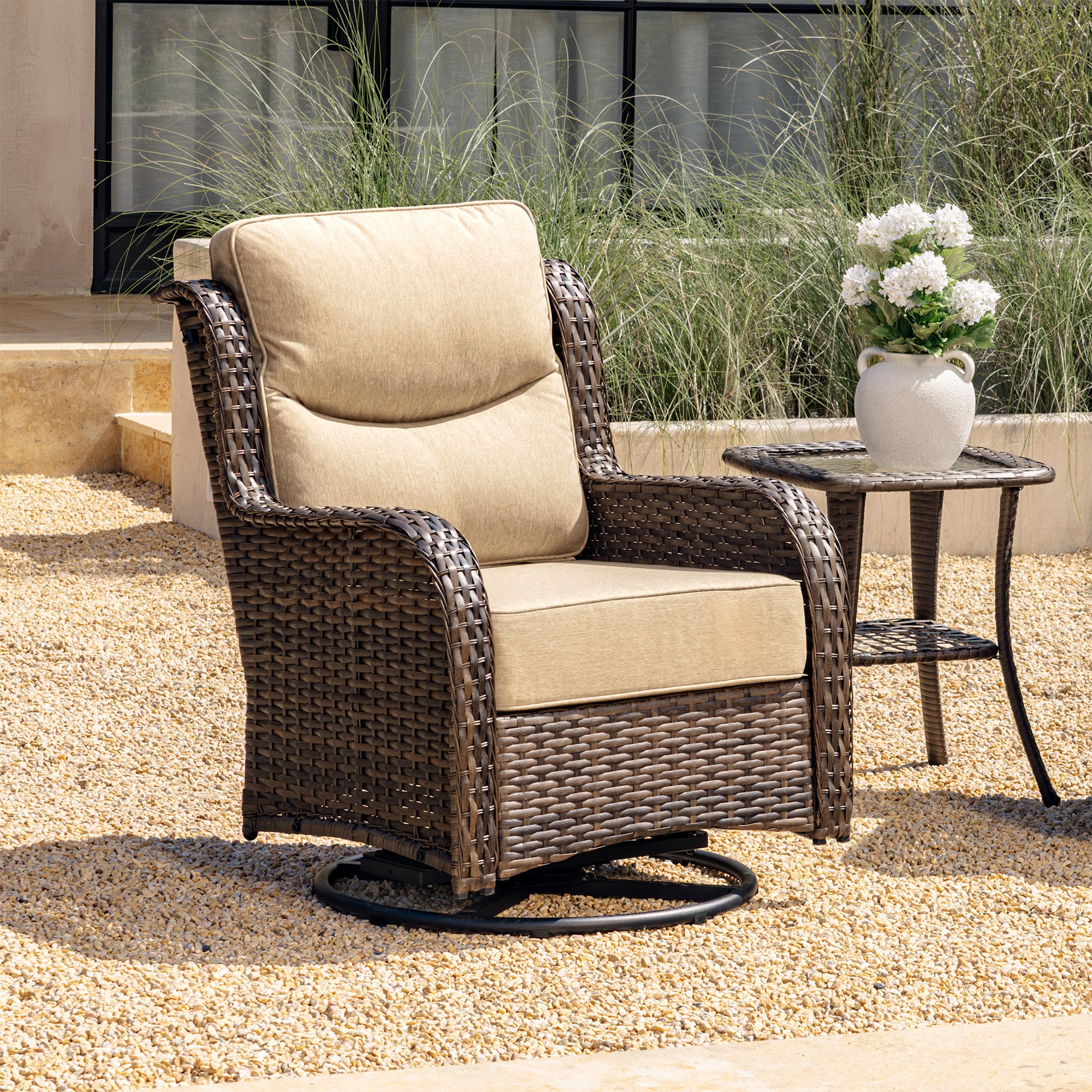Hawthorne 360° Swivel Outdoor Wicker Gliding Chair With 6-Inch Cushion & Sturdy Base