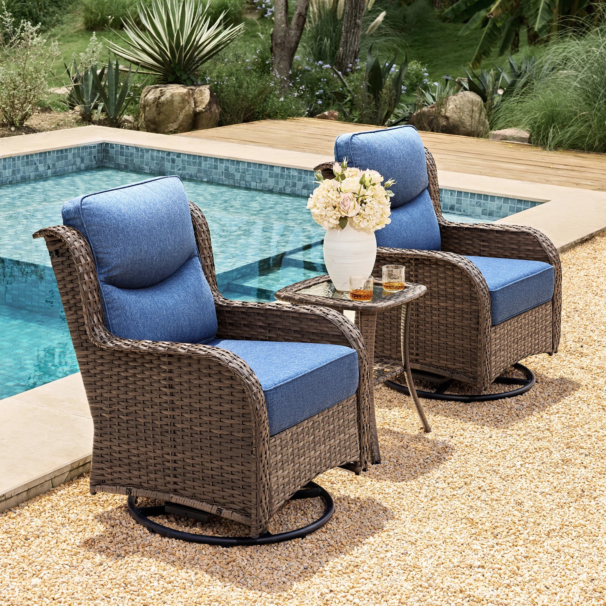 Hawthorne 360° Swivel Outdoor Wicker Gliding Chair With 6-Inch Cushion & Sturdy Base