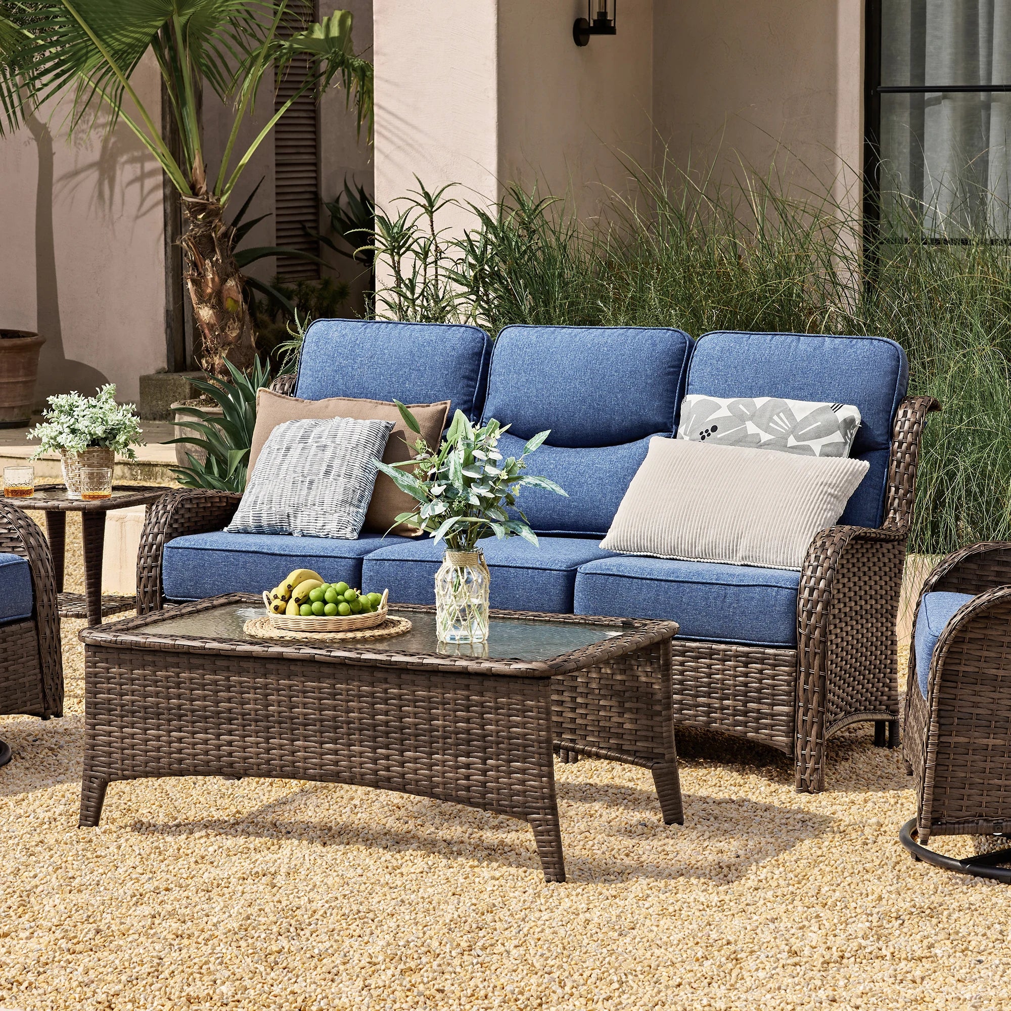 Hawthorne Patio Rattan Seater Sofa With High Back Design 6-Inch Cushions
