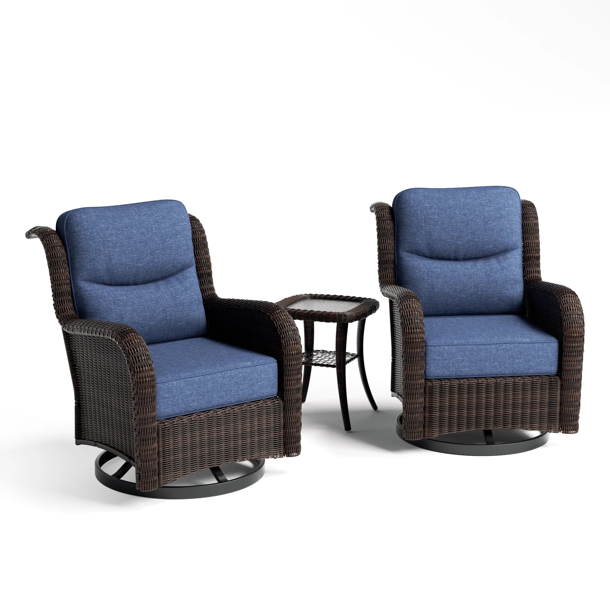 Ardenelle Luxury 3 Piece Patio Wicker Conversation Set With Side Table And Covers