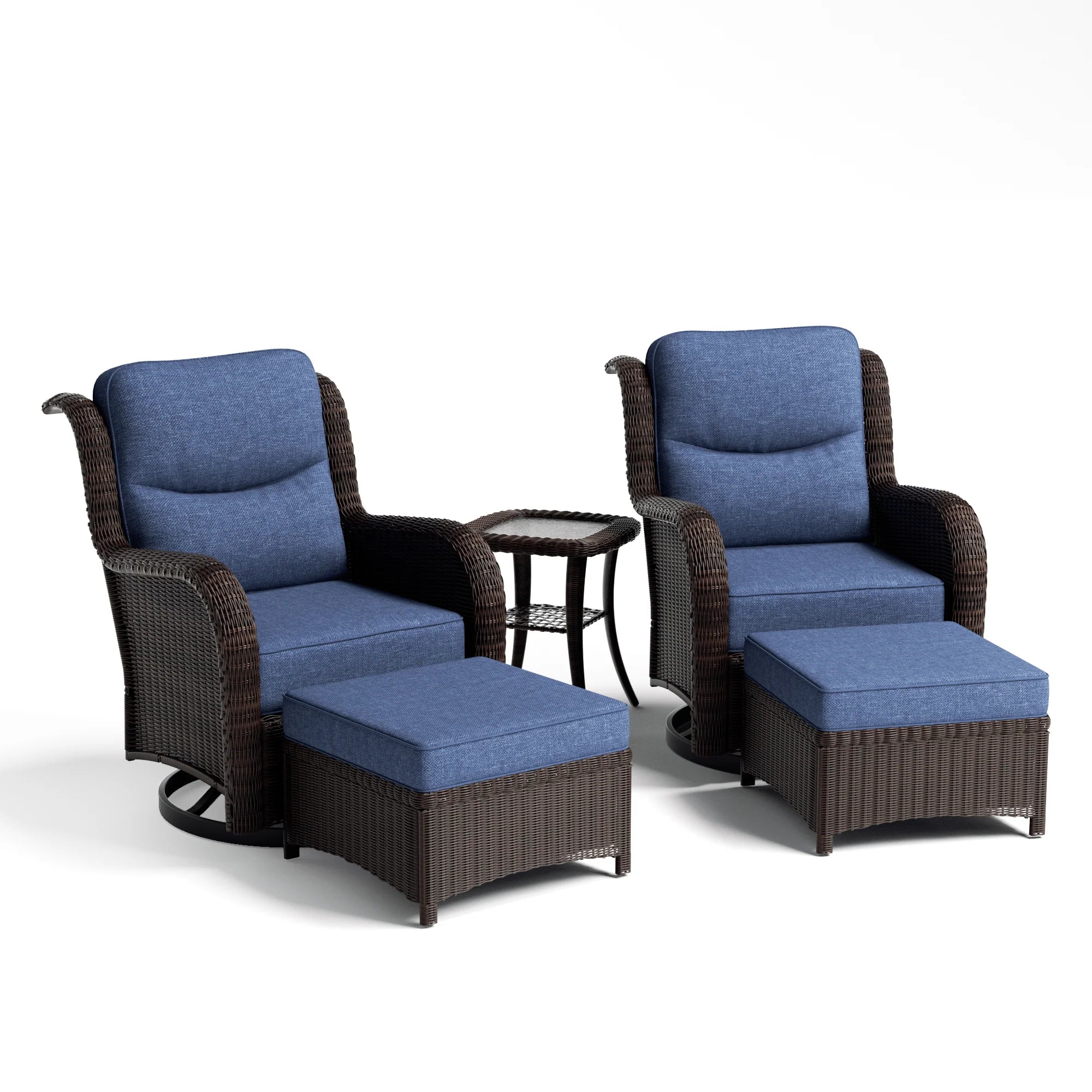Ardenelle Luxury 5 Piece Patio Wicker Conversation Set With Ottomans And Covers