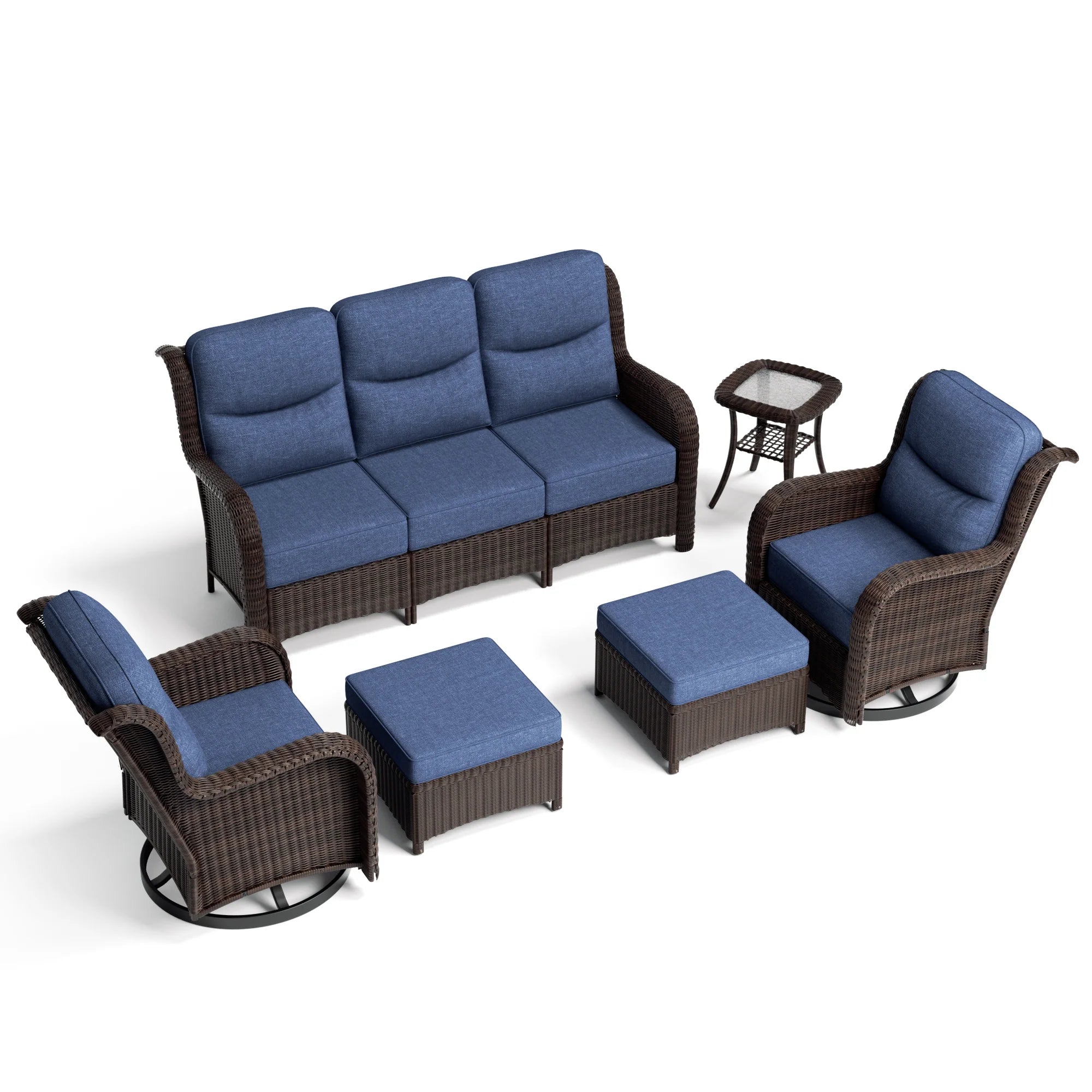 Ardenelle Luxury 6 Piece Patio Wicker Sofa Set With Ottomans, Side tables