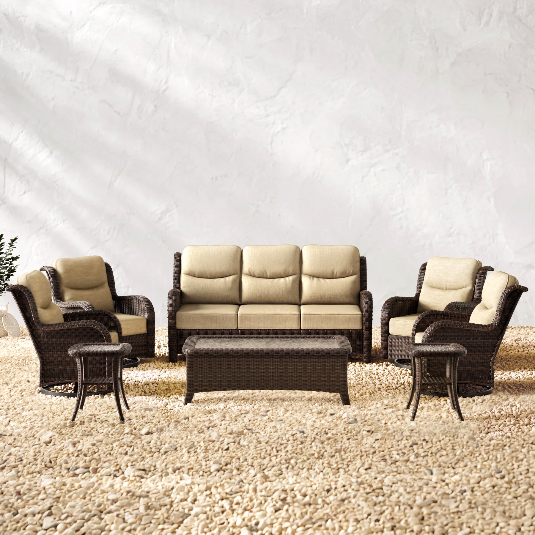 Ardenelle Luxury 7 Piece Patio Wicker Sofa Set With Tables And Covers