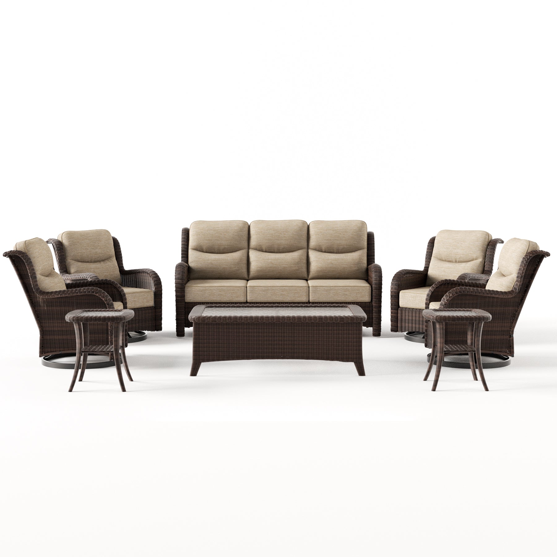 Ardenelle Luxury 7 Piece Patio Wicker Sofa Set With Tables And Covers