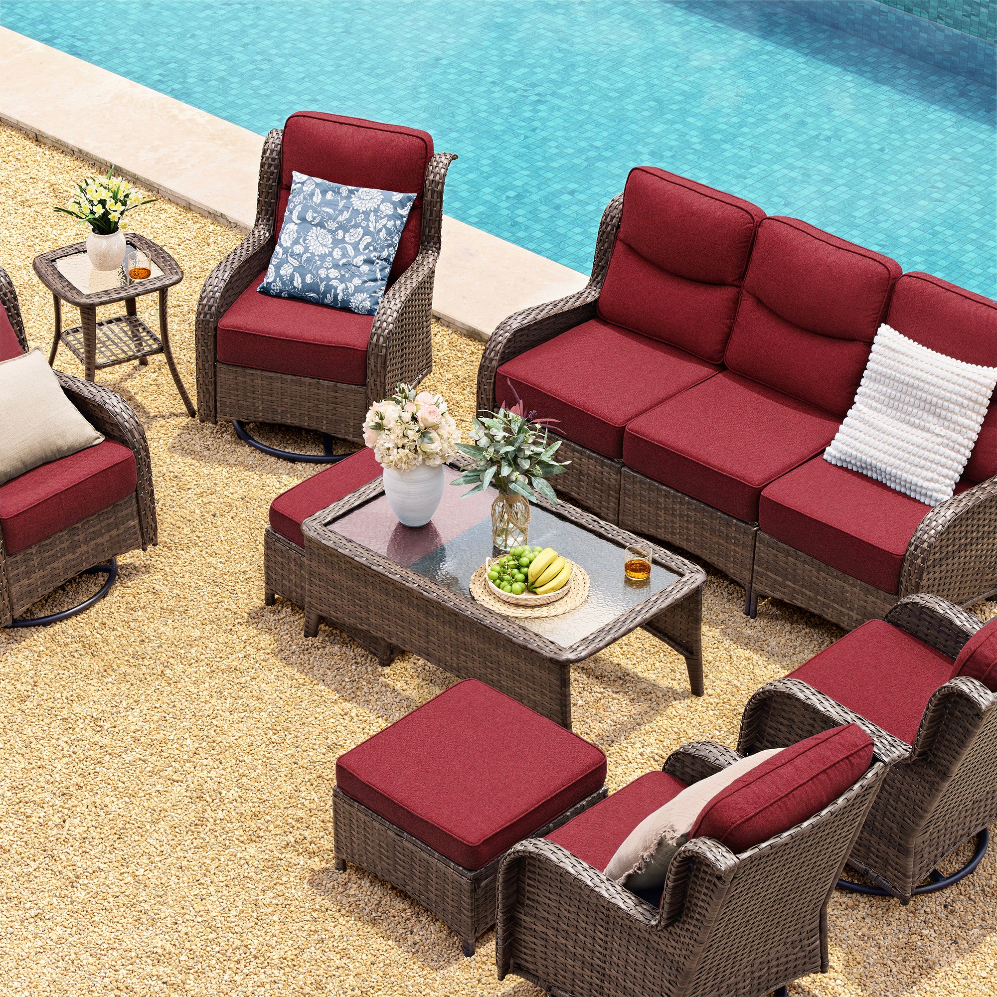 Hawthorne 9 Pieces All Weather Outdoor Wicker Sofa Set with Tables and Cushions for Backyard