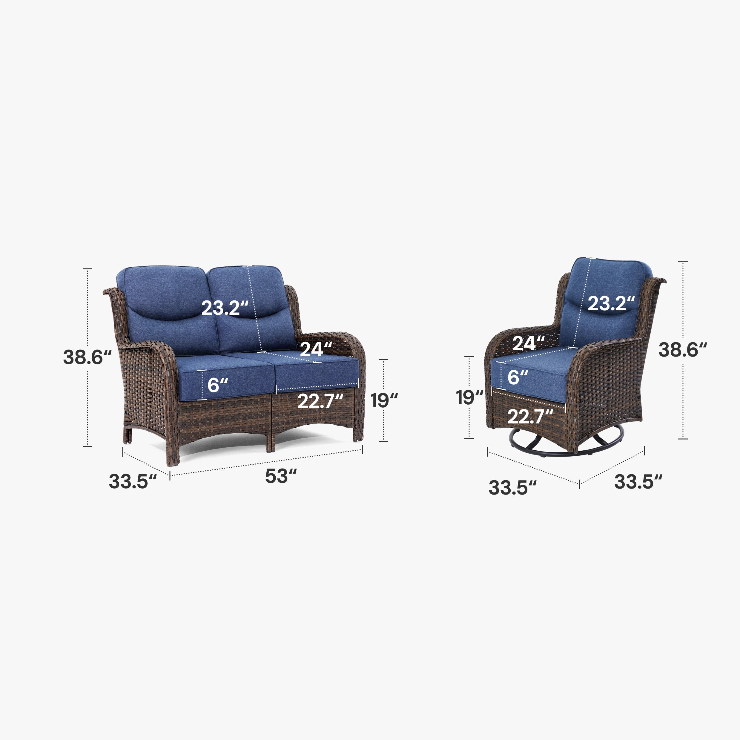 Hawthorne 3 Pieces Loveseat Set Blue