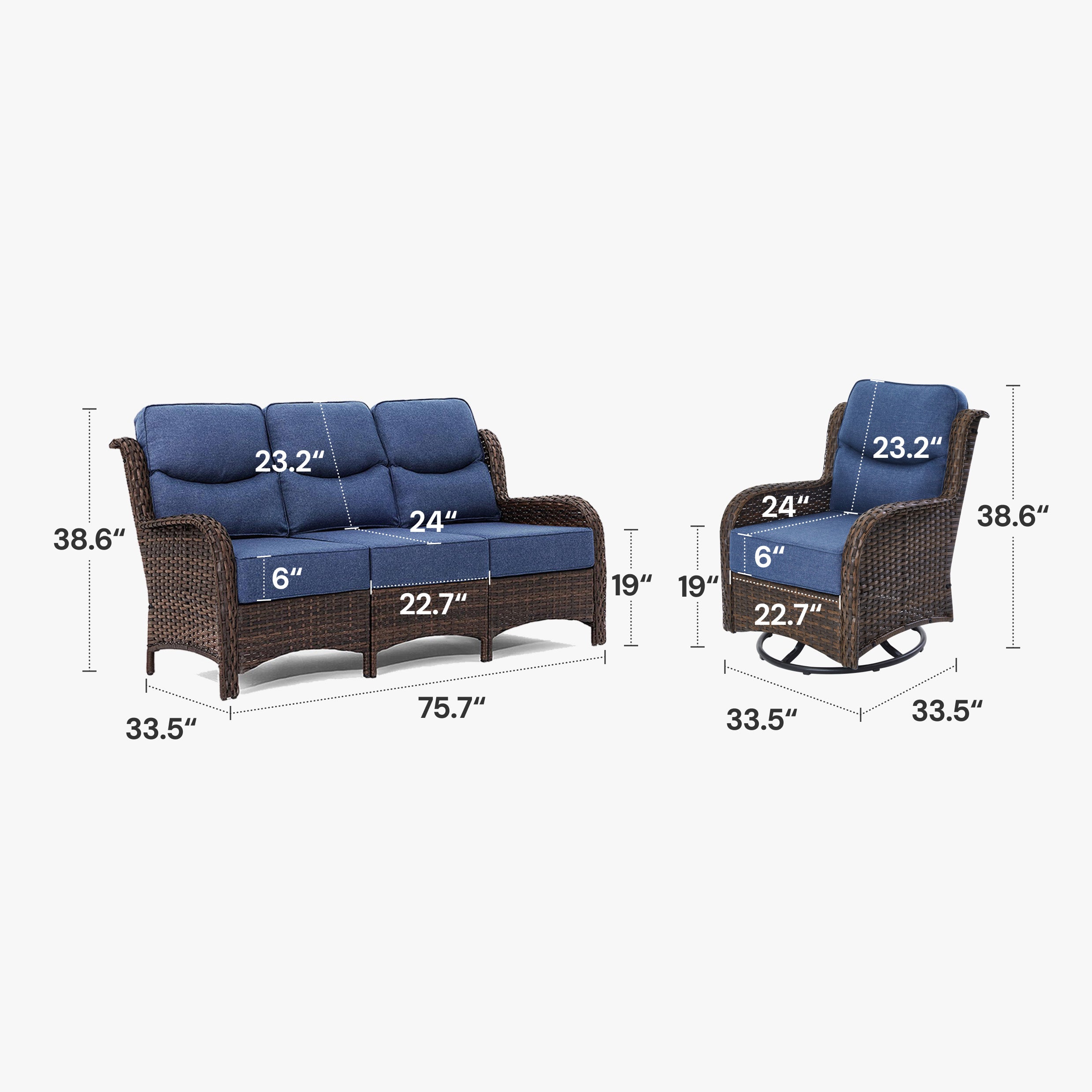 Hawthorne 3 Pieces Sofa Set