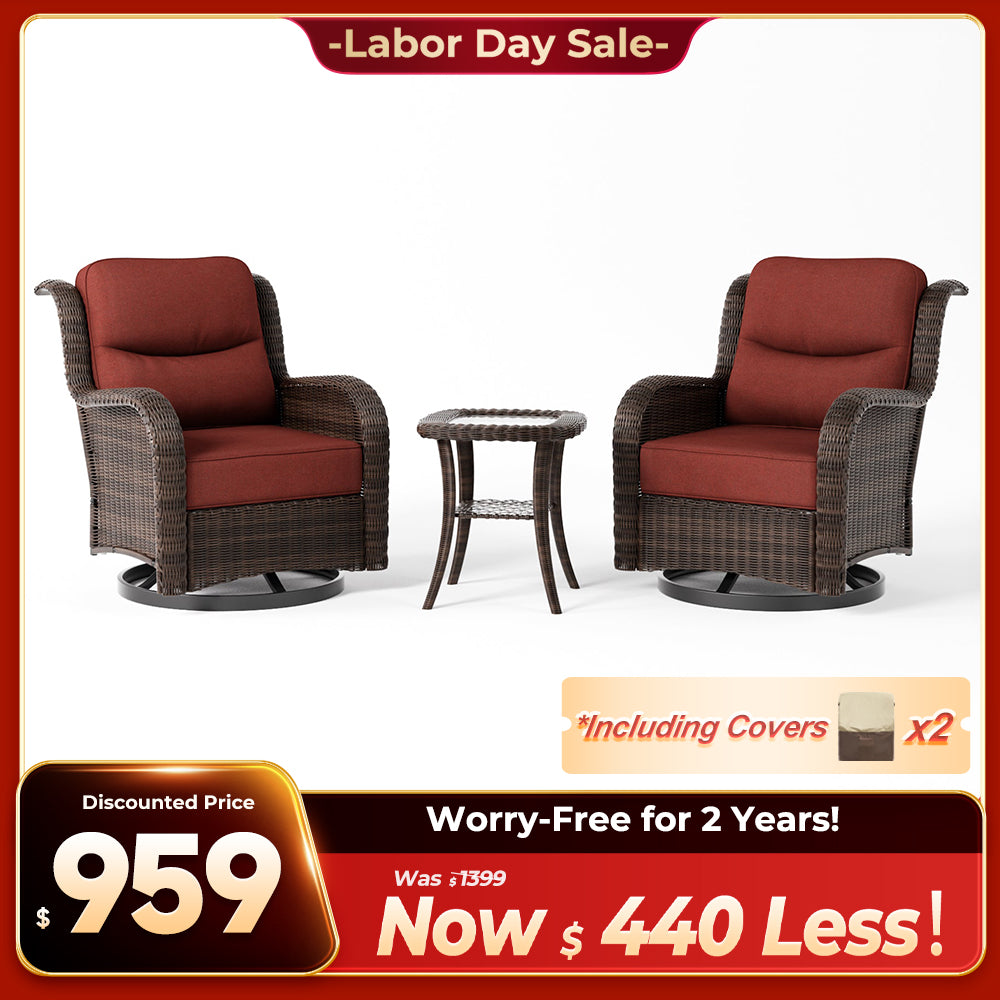 Ardenelle Luxury 3 Piece Patio Wicker Conversation Set With Side Table