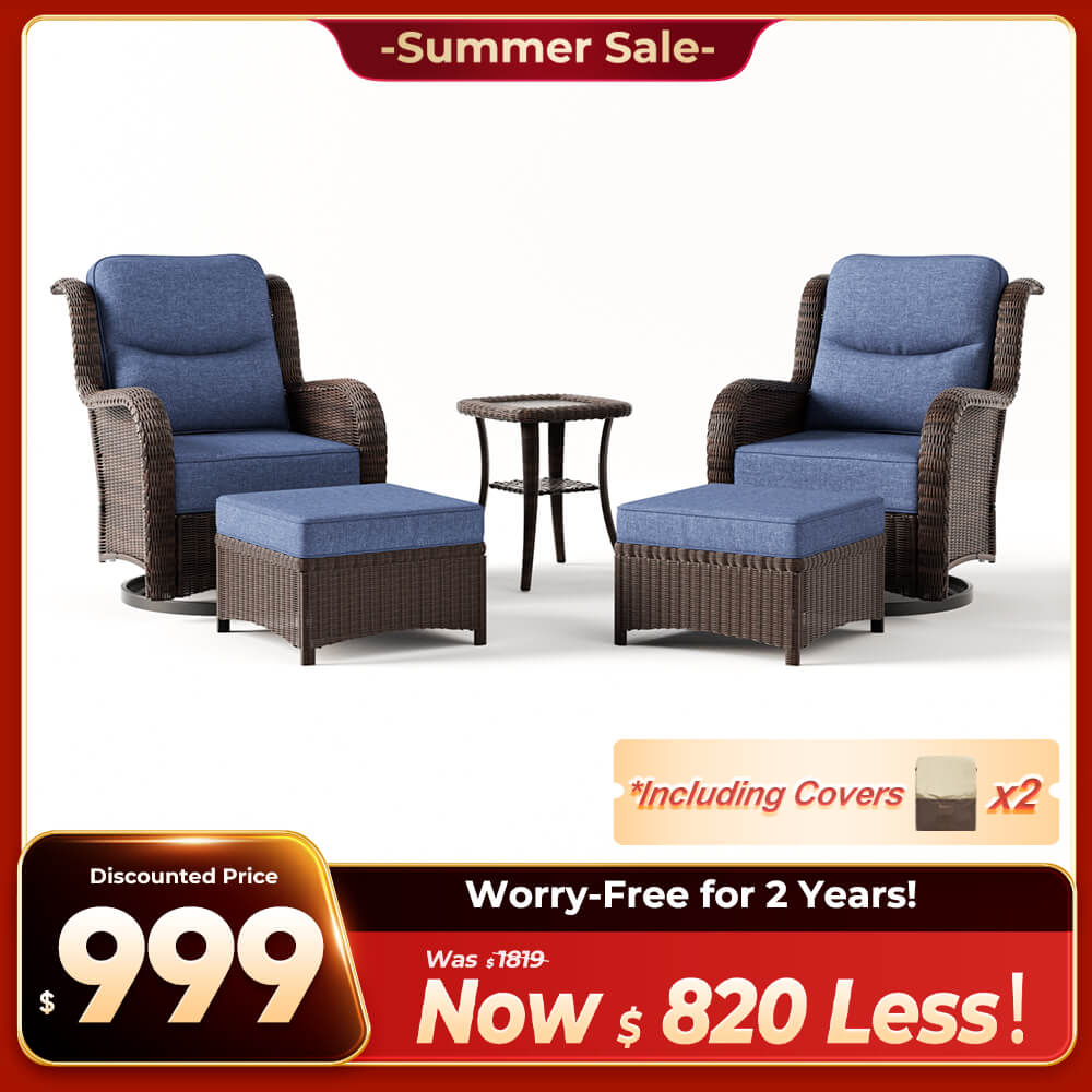 Ardenelle Luxury 5 Piece Patio Wicker Conversation Set With Ottomans