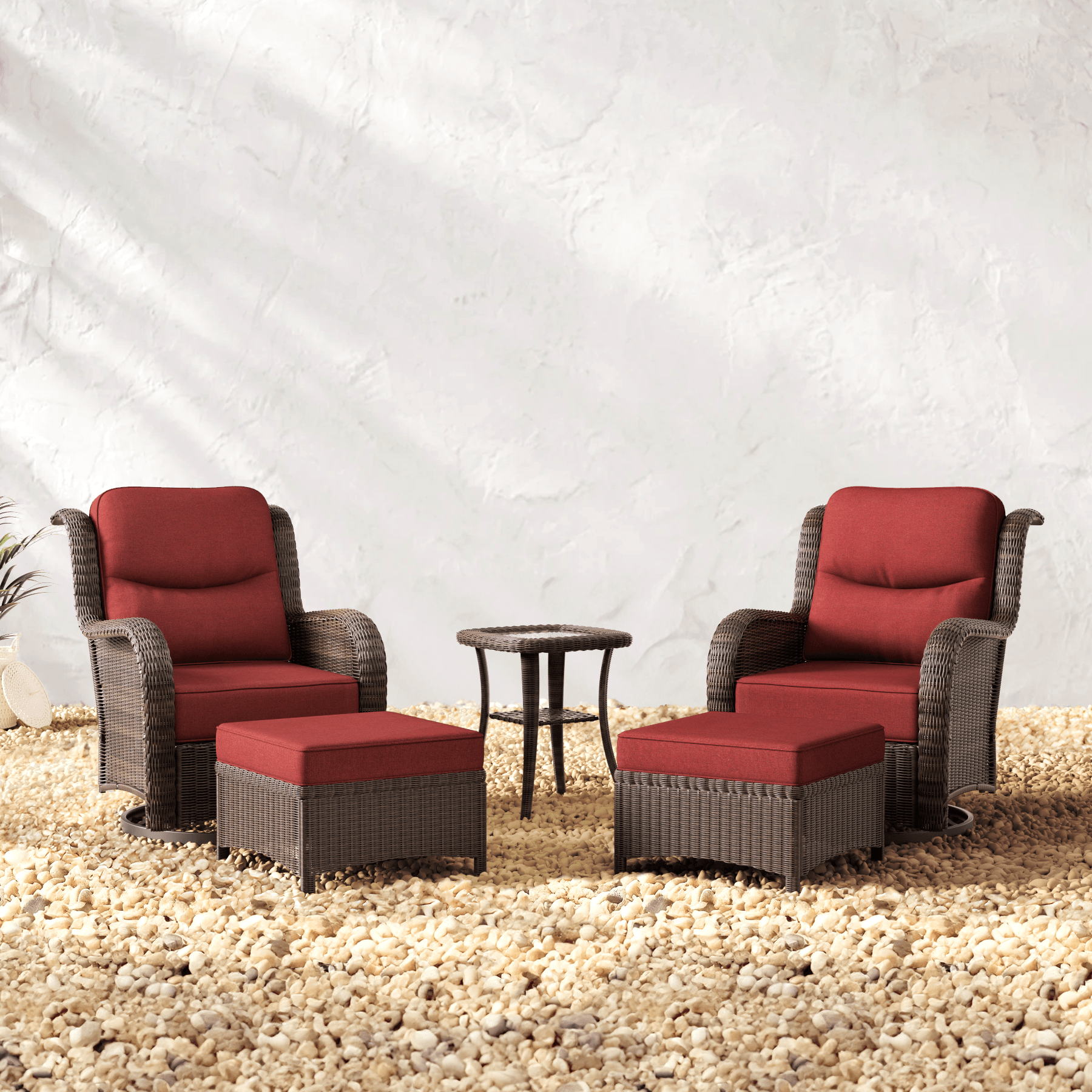 Ardenelle 5 Piece Patio Wicker Conversation Set With Ottomans