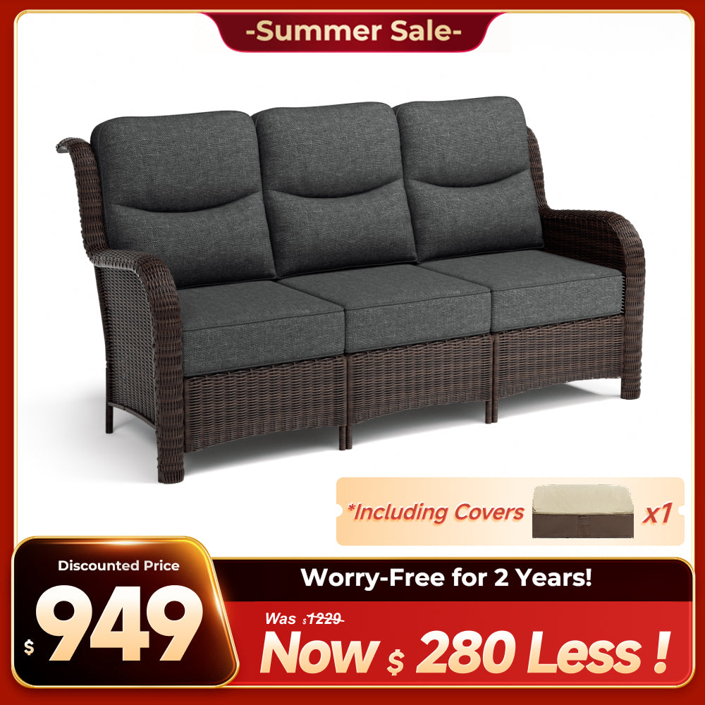 Ardenelle Luxury 3 Piece Patio Wicker Conversation Set With High Back 6-Inch Cushions For Deck