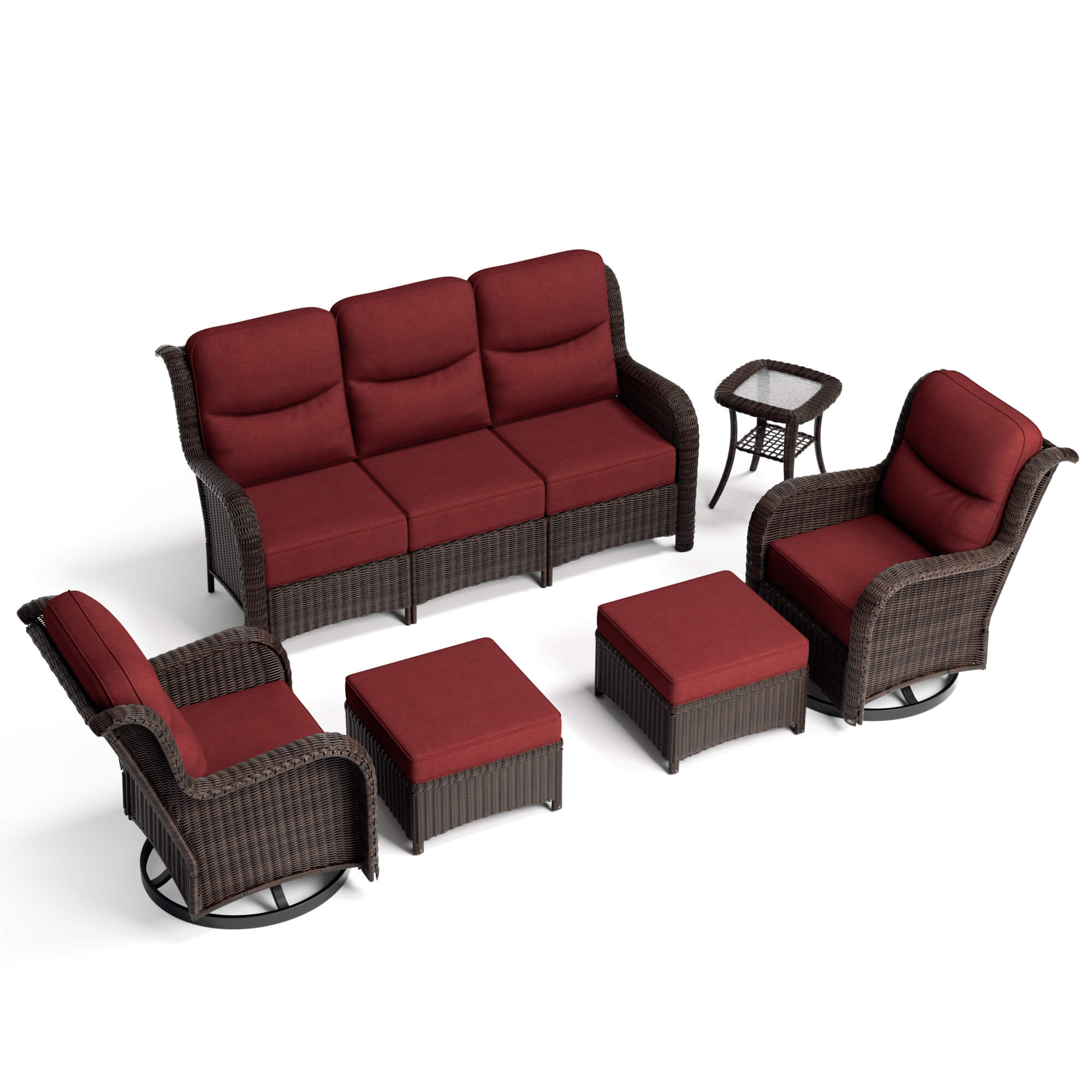 Ardenelle Luxury 6 Piece Patio Wicker Sofa Set With Ottomans, Side tables