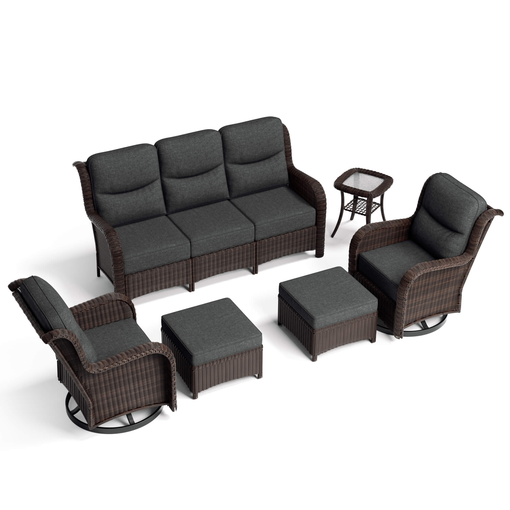 Ardenelle Luxury 6 Piece Patio Wicker Sofa Set With Ottomans, Side tables
