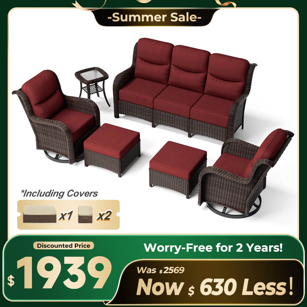 Ardenelle Luxury 6 Piece Patio Wicker Sofa Set With Ottomans, Side tables