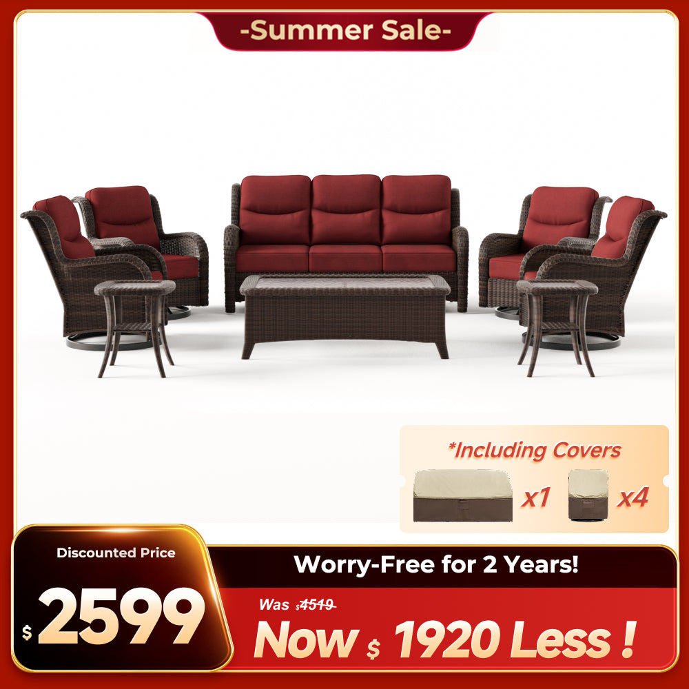 Ardenelle Luxury 7 Piece Patio Wicker Sofa Set With Tables