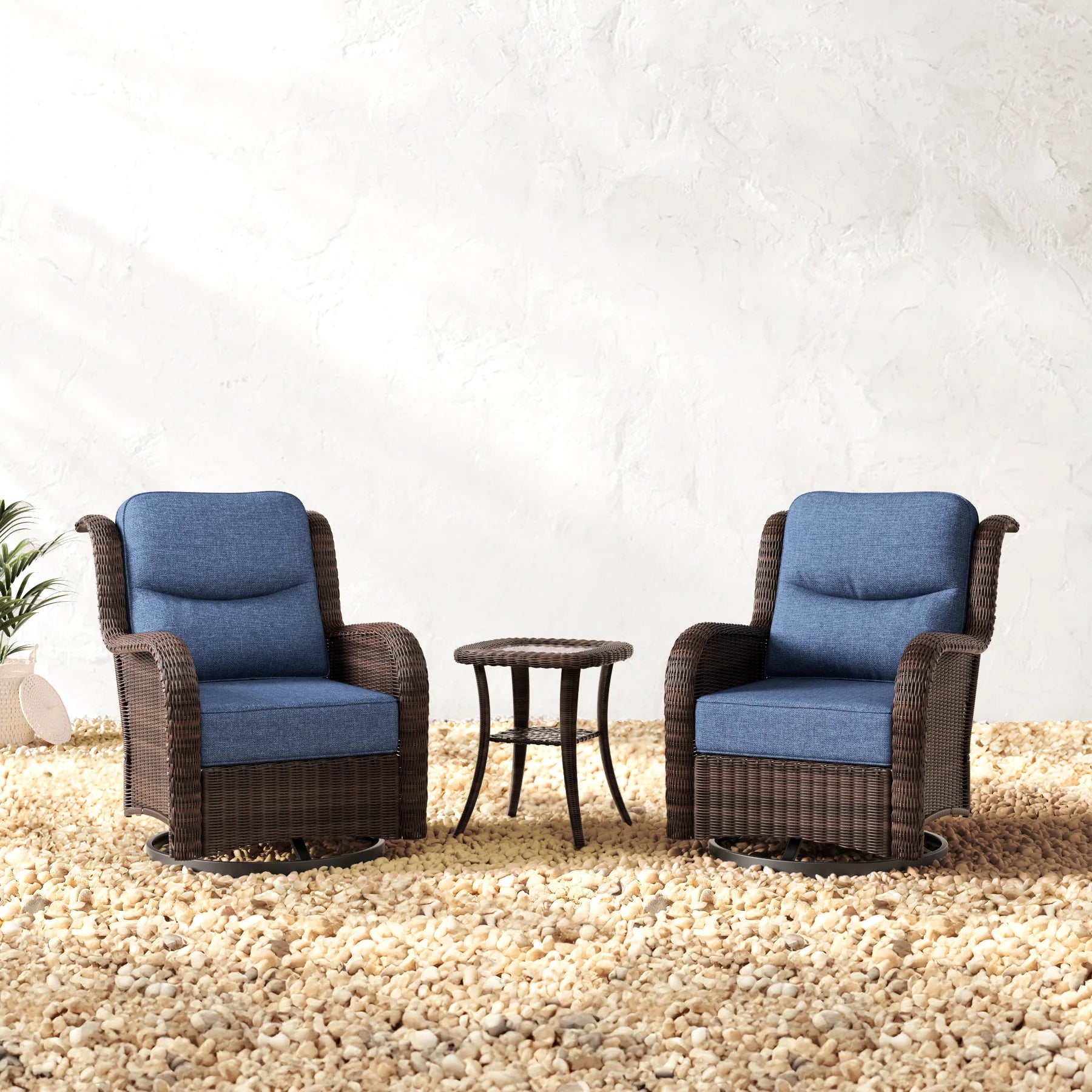 Ardenelle Luxury 3 Piece Patio Wicker Conversation Set With Side Table And Covers