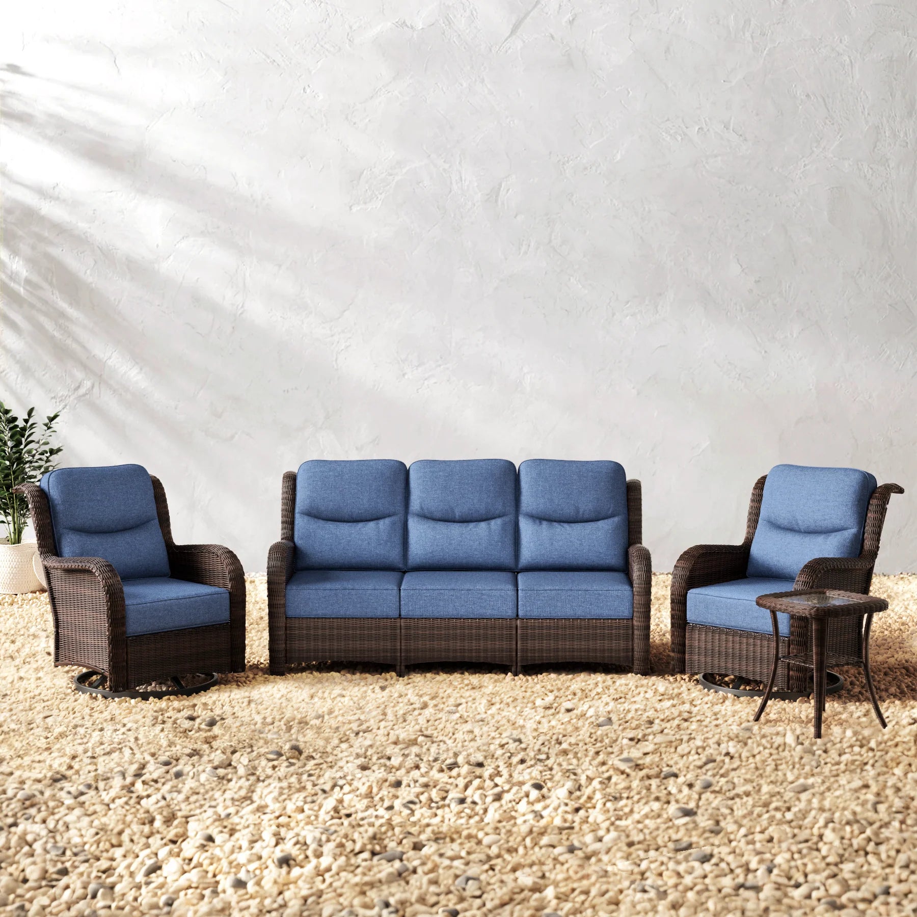 Ardenelle Luxury 5 Seater Patio Wicker Sofa Set With Side tables And Covers