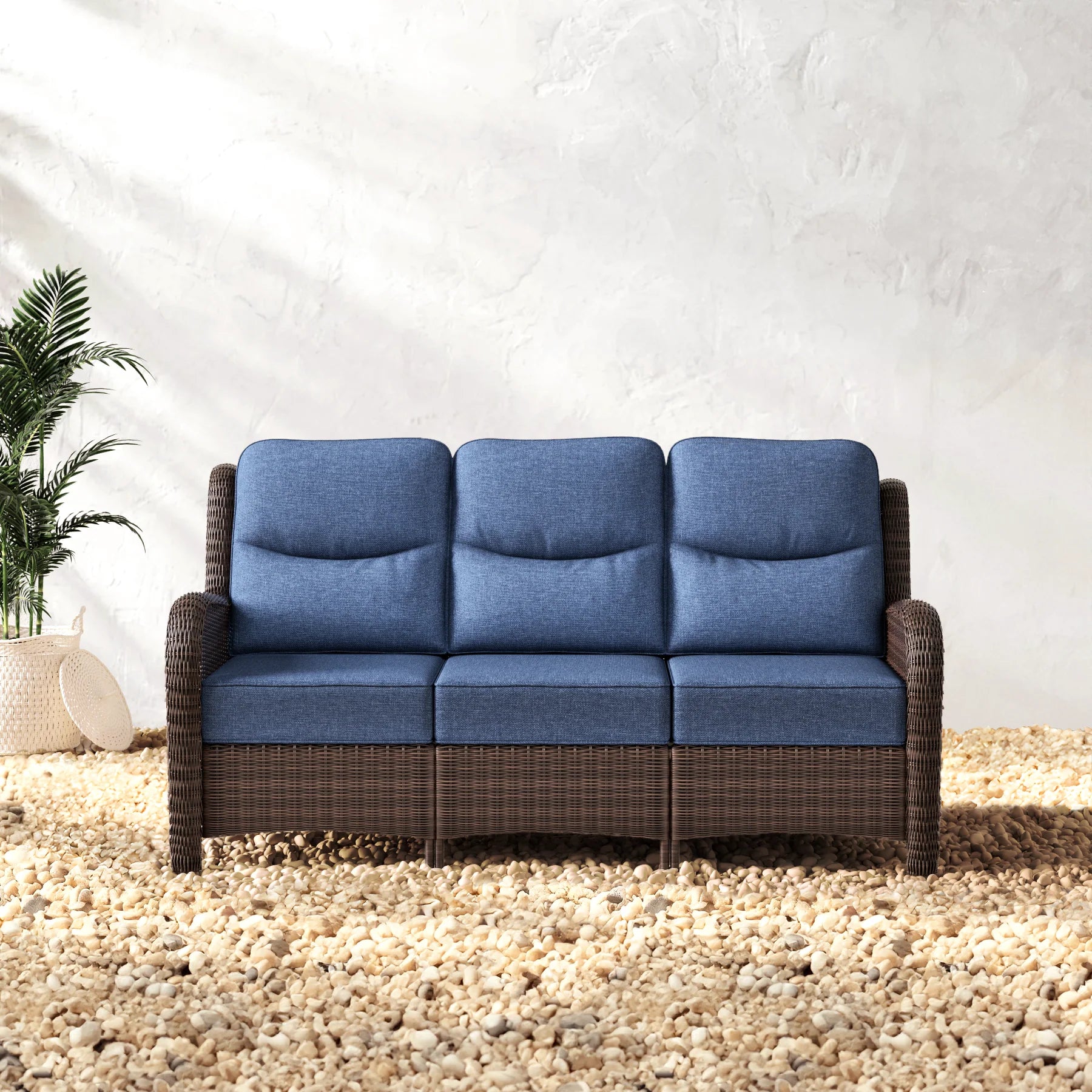 Ardenelle Luxury 3 Piece Patio Wicker Conversation Set With High Back 6-Inch Cushions For Deck