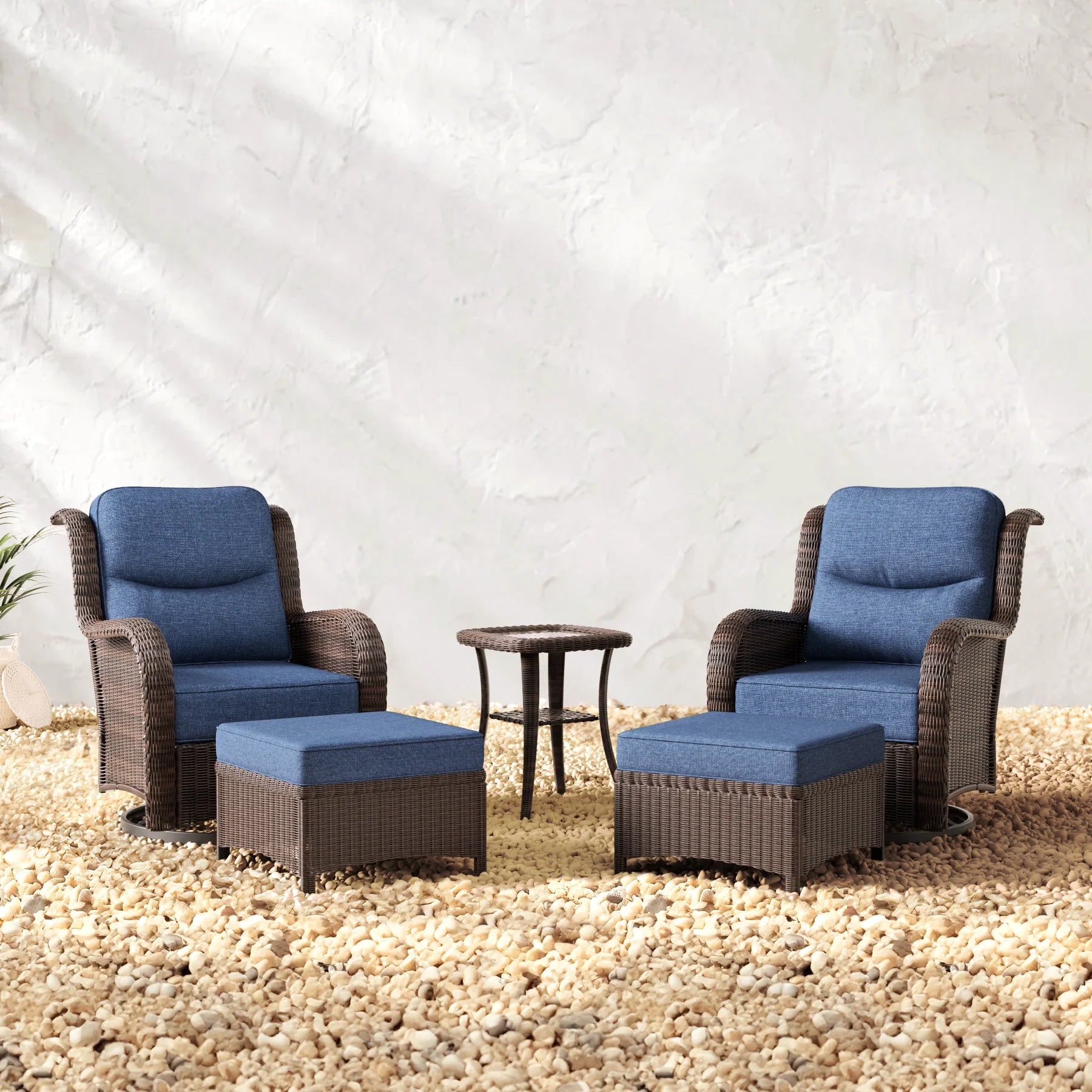 Ardenelle Luxury 5 Piece Patio Wicker Conversation Set With Ottomans And Covers