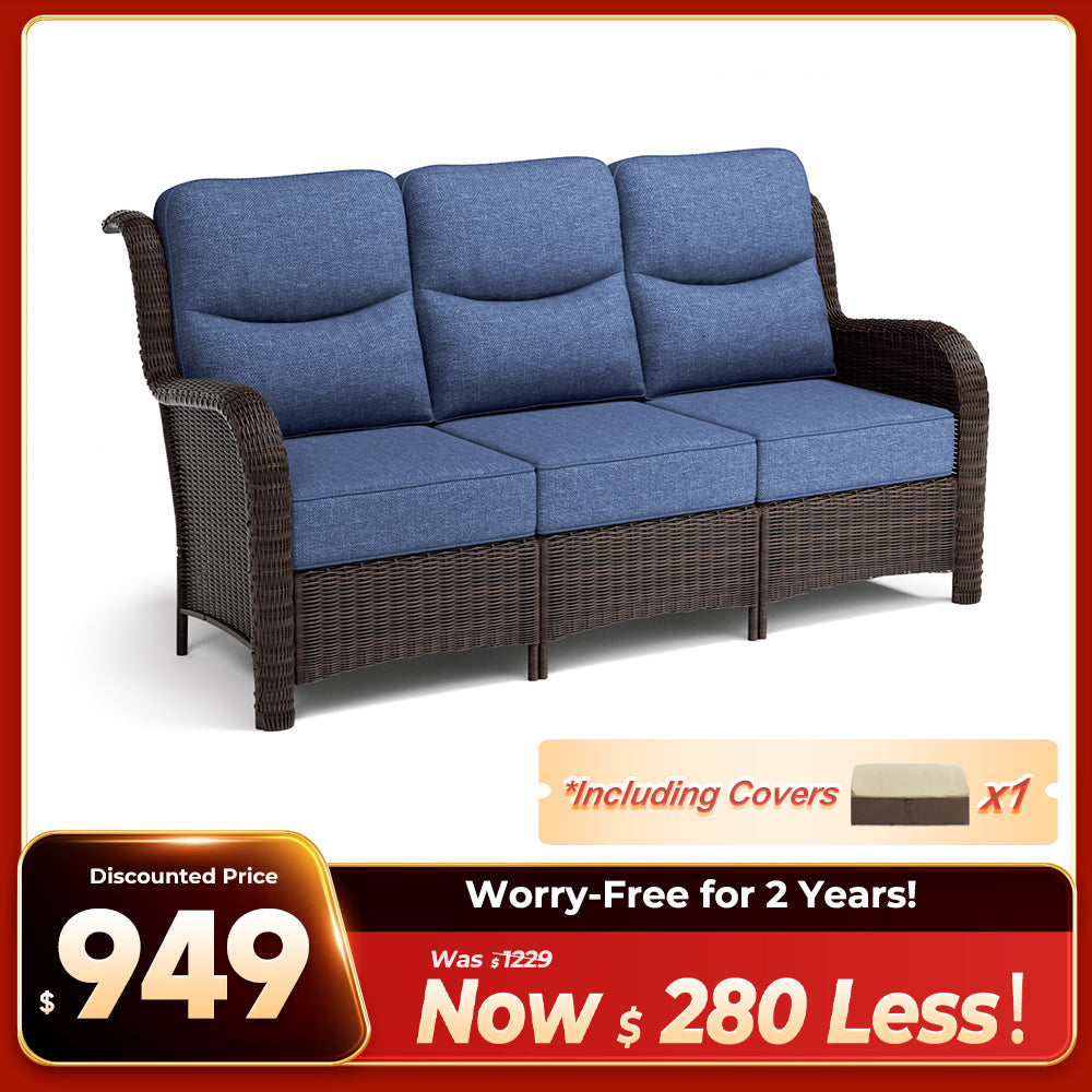 Ardenelle Luxury 3 Piece Patio Wicker Conversation Set With High Back 6-Inch Cushions For Deck