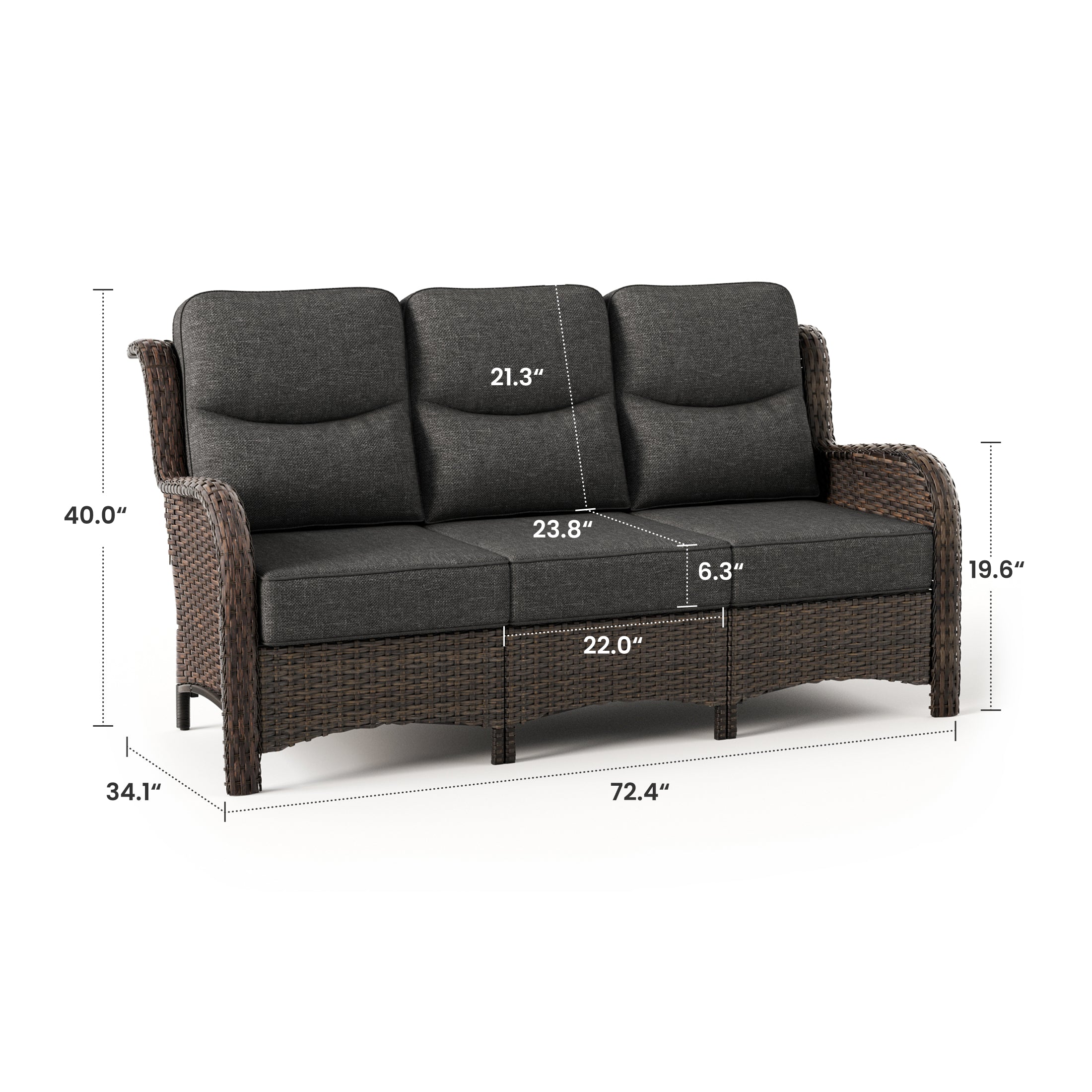 Hawthorne Patio Rattan 3 Seater Sofa With High Back Design & 6-Inch Cushions