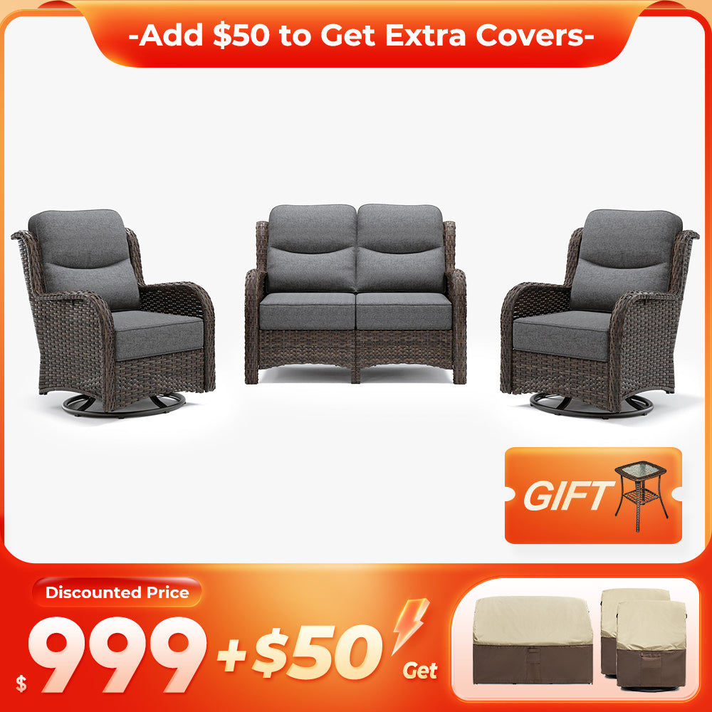 【Extra Covers: $50 More】Hawthorne 6 Piece Patio Rattan Loveseat Set With Extra All Weather Covers