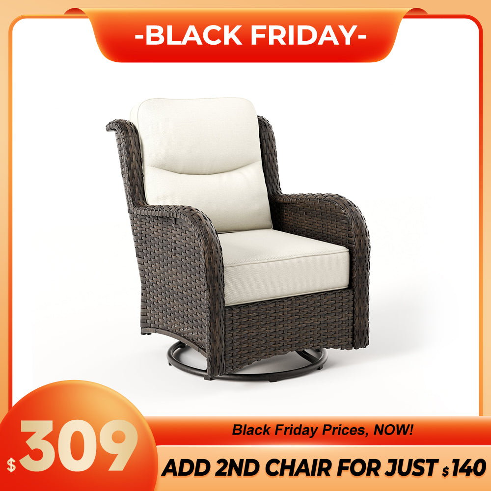 Hawthorne 360° Swivel Outdoor Wicker Gliding Chair With 6-Inch Cushion & Sturdy Base