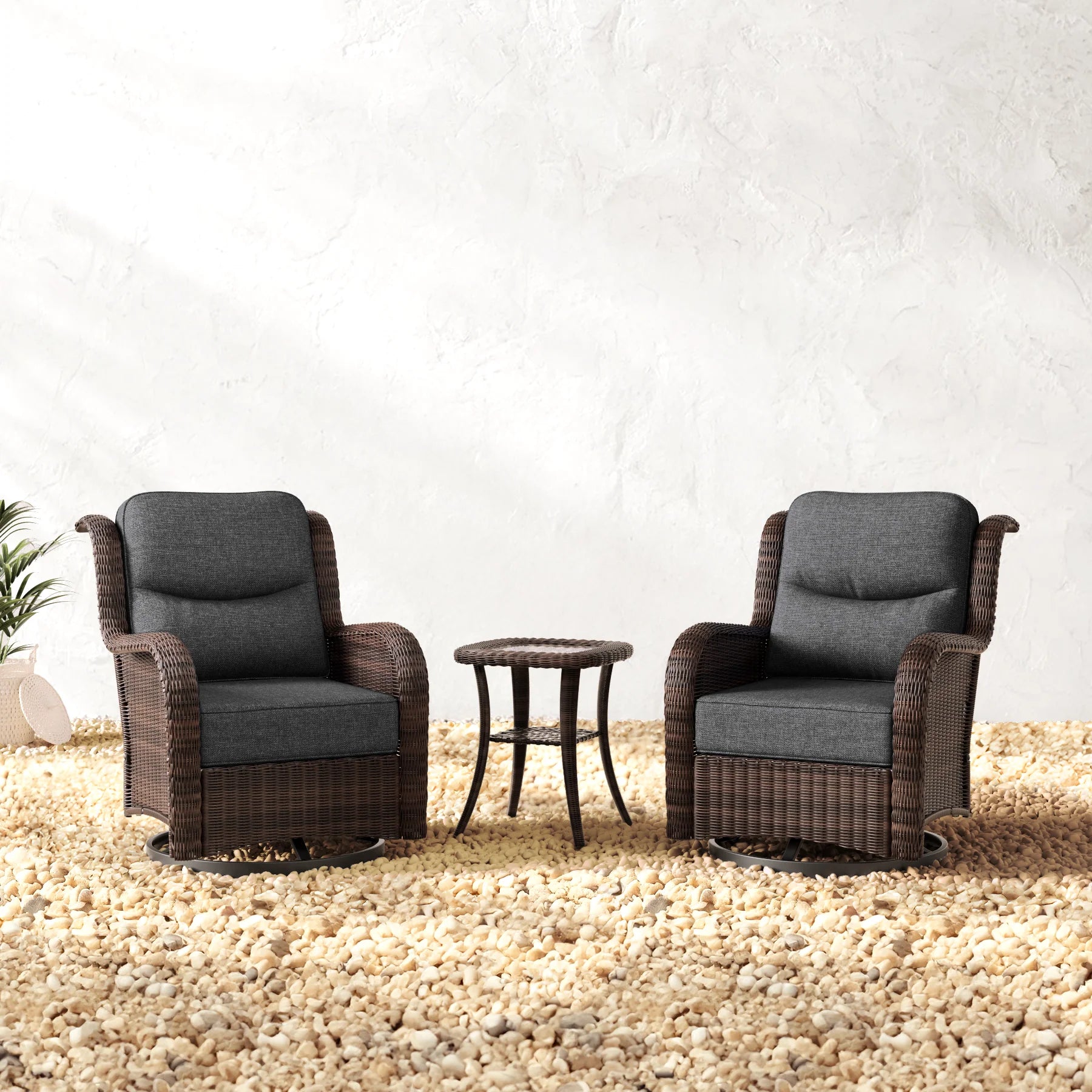 Ardenelle Luxury 3 Piece Patio Wicker Conversation Set With Side Table And Covers