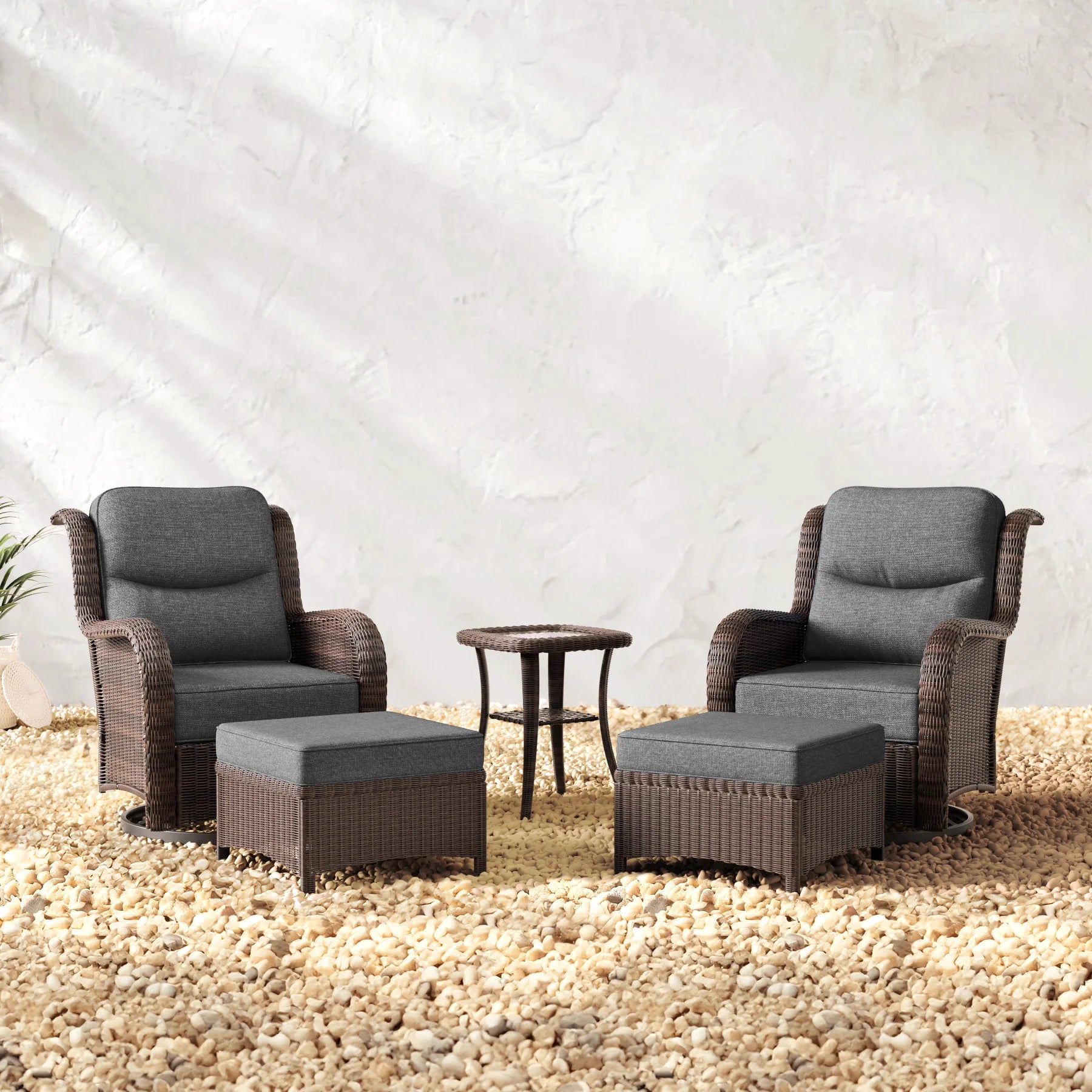 Ardenelle Luxury 5 Piece Patio Wicker Conversation Set With Ottomans And Covers