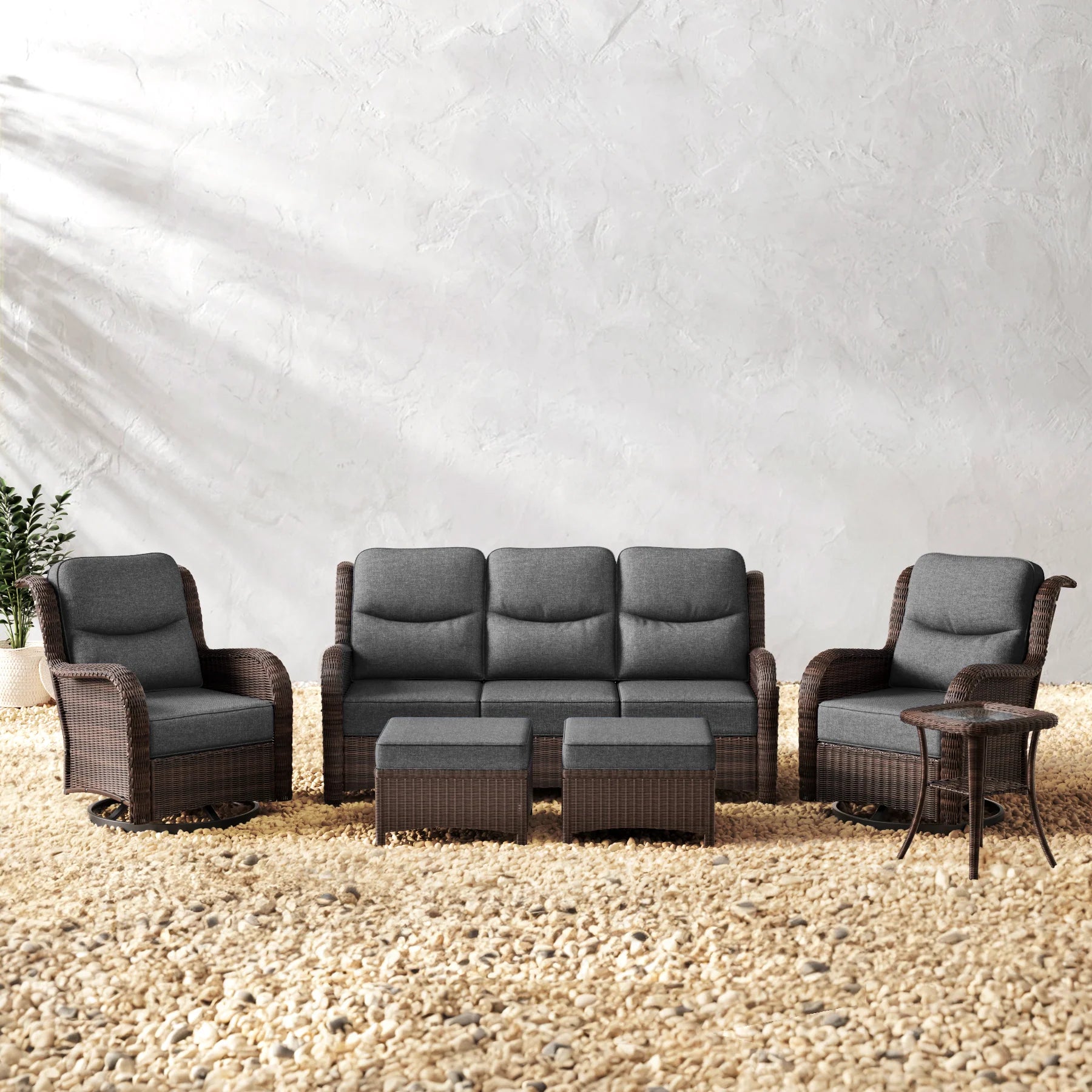 【Extra $100 OFF | CODE: HA100】Ardenelle Luxury 6 Piece Patio Wicker Sofa Set With Ottomans, Side tables And Covers