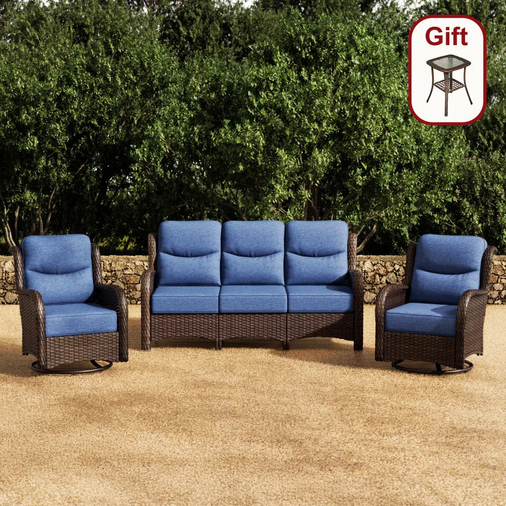 Hawthorne 5 Seater Patio Rattan Sofa Set with Swivel Chairs