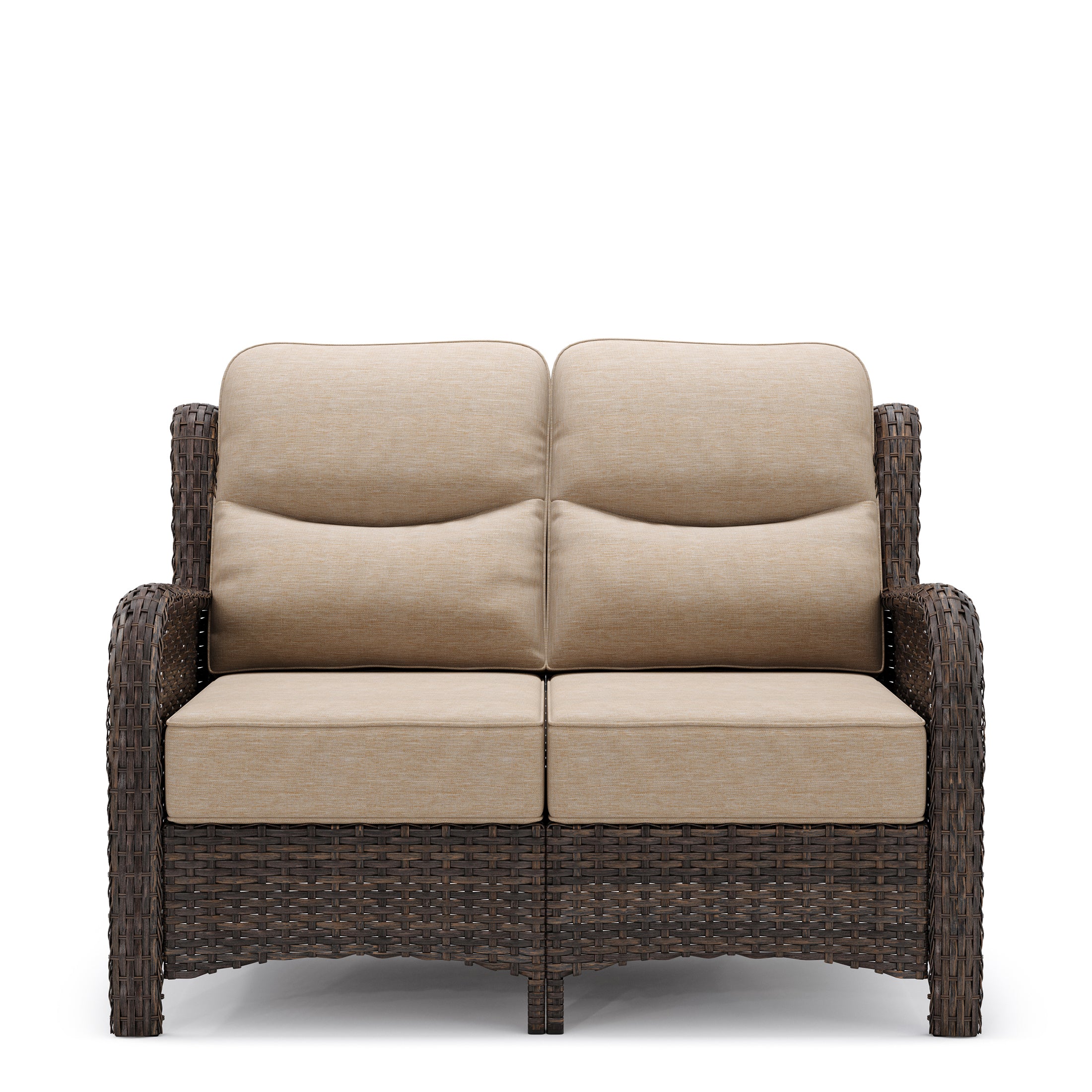 Hawthorne Patio Rattan 2 Seater Loveseat With High Back Design & 6-Inch Cushions