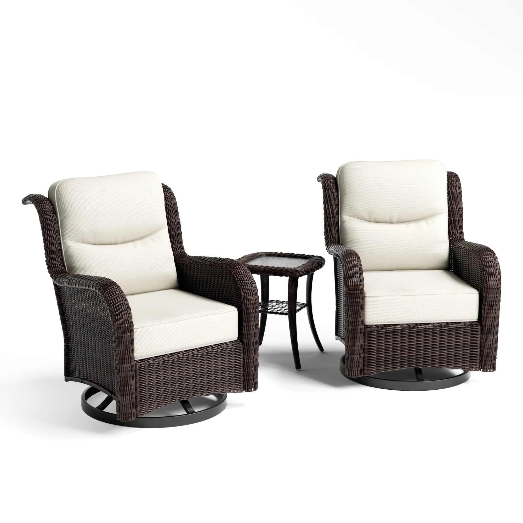 Ardenelle Luxury 3 Piece Patio Wicker Conversation Set With Side Table And Covers