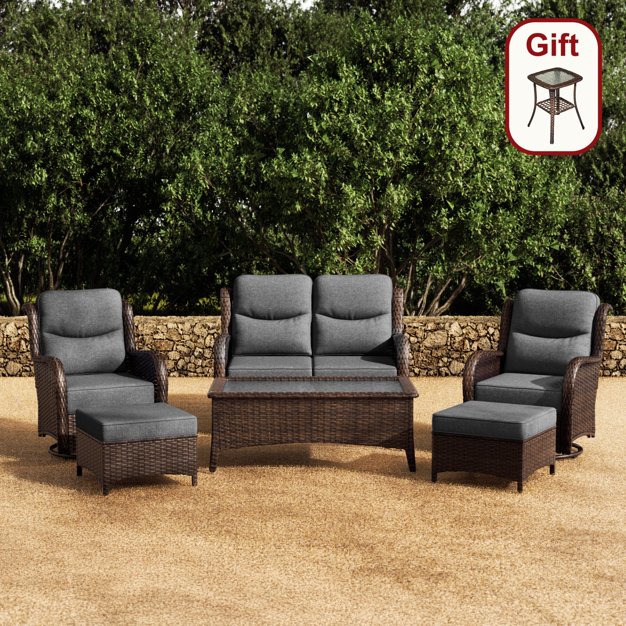 Hawthorne 6 Pieces Outdoor Wicker Loveseat Set With Ergonomic backrest Design & Comfort Cushions