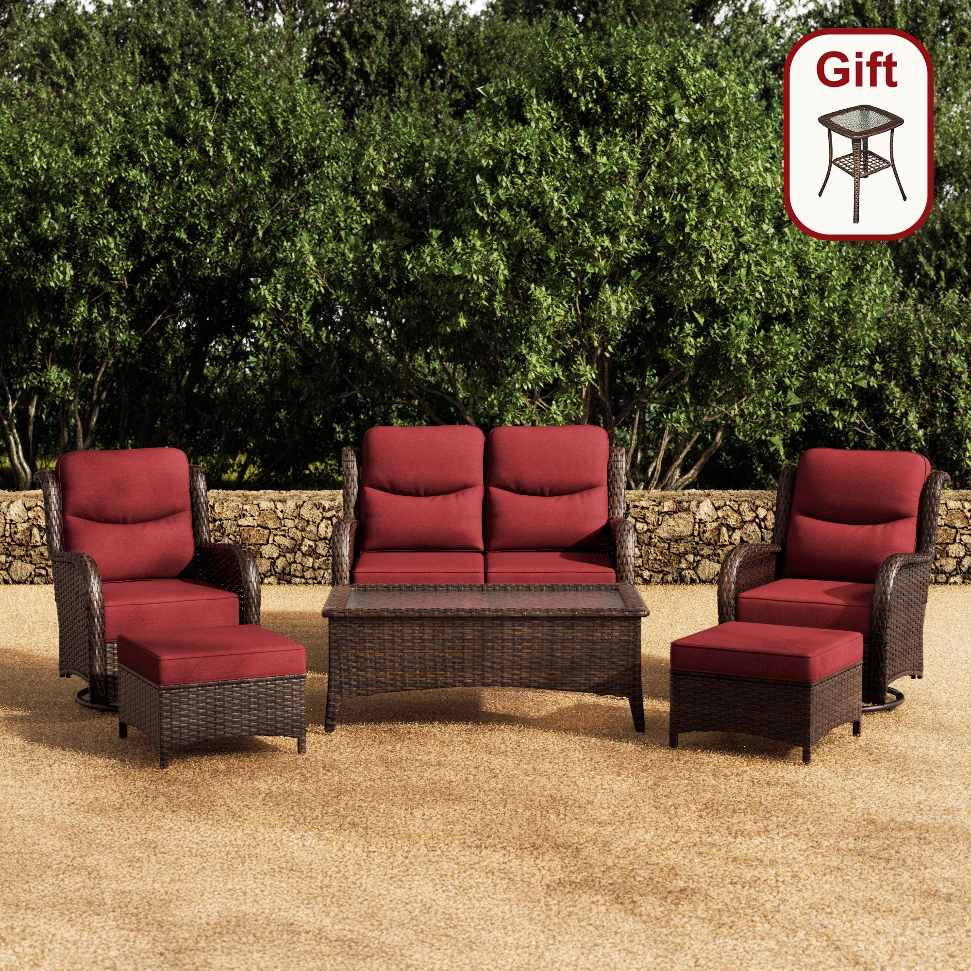 Hawthorne 6 Pieces Outdoor Wicker Loveseat Set With Ergonomic backrest Design & Comfort Cushions