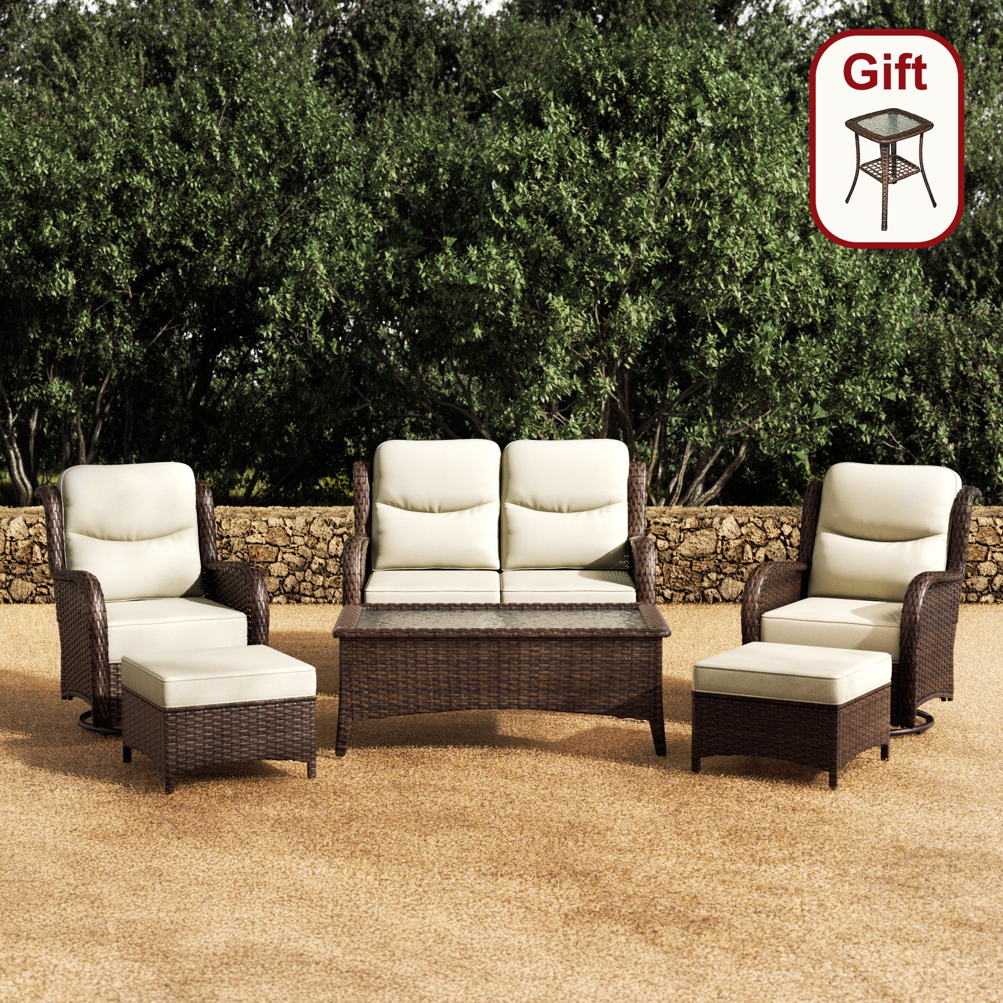 Hawthorne 6 Pieces Outdoor Wicker Loveseat Set With Ergonomic backrest Design & Comfort Cushions