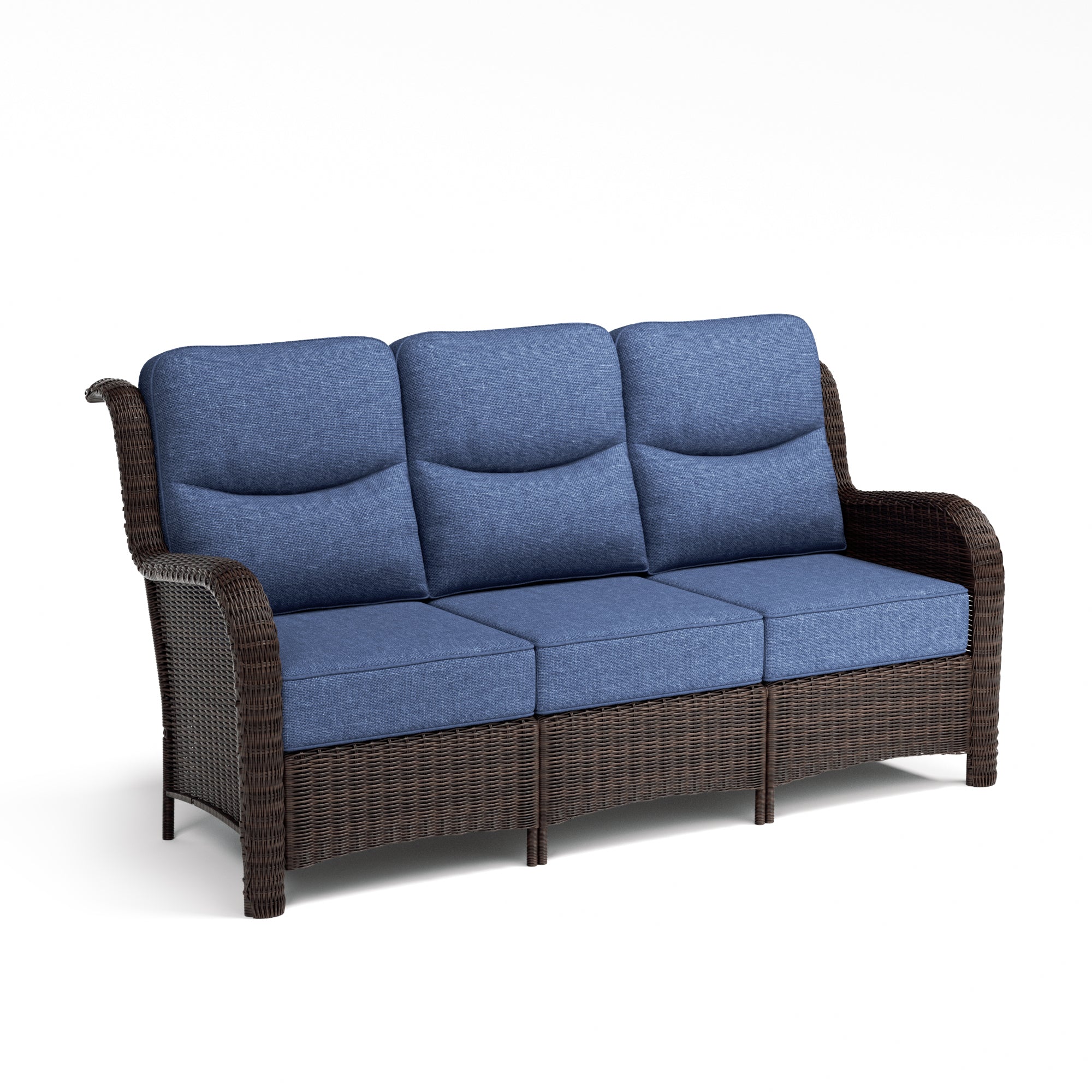Ardenelle Luxury 3 Piece Patio Wicker Conversation Set With High Back 6-Inch Cushions For Deck