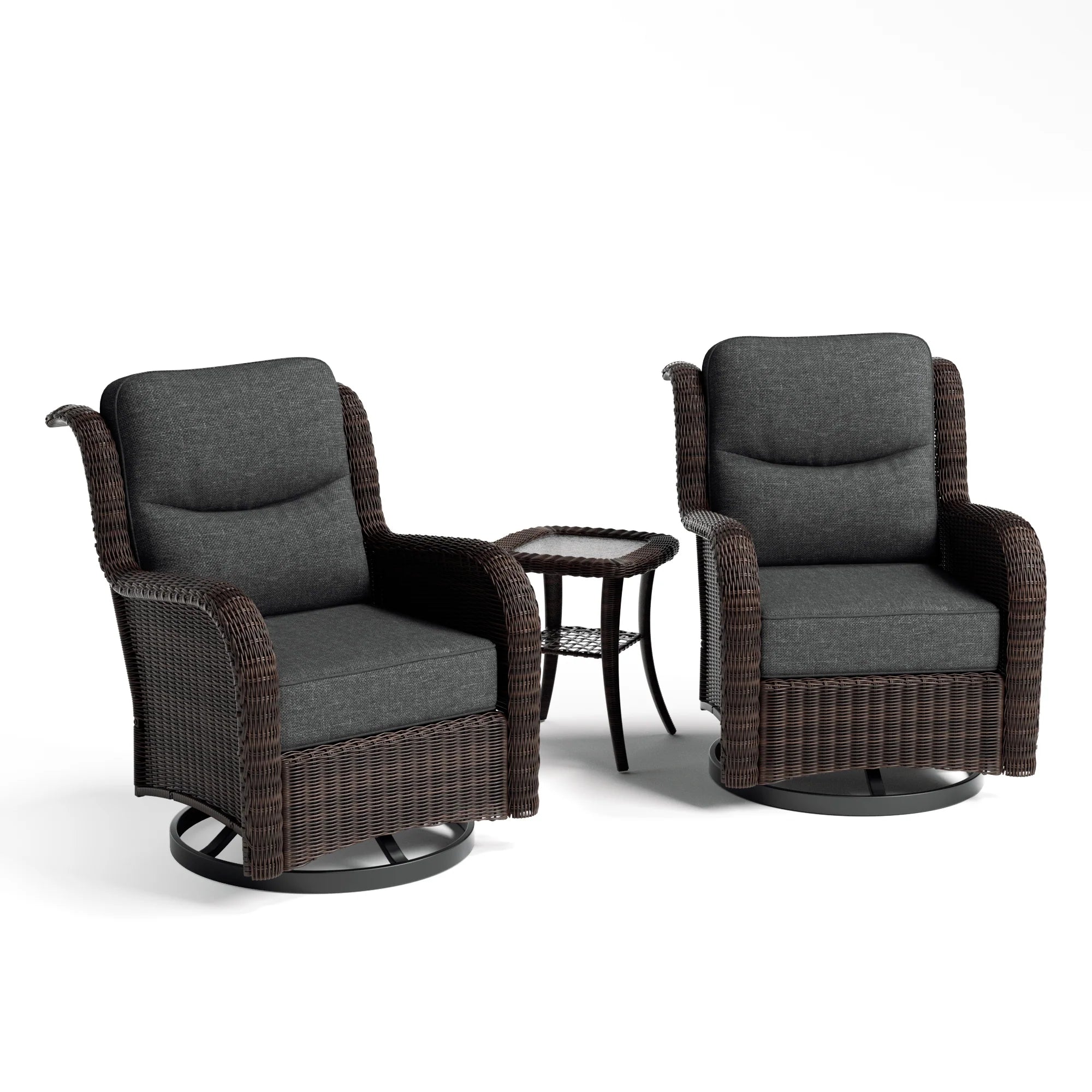 Ardenelle Luxury 3 Piece Patio Wicker Conversation Set With Side Table And Covers